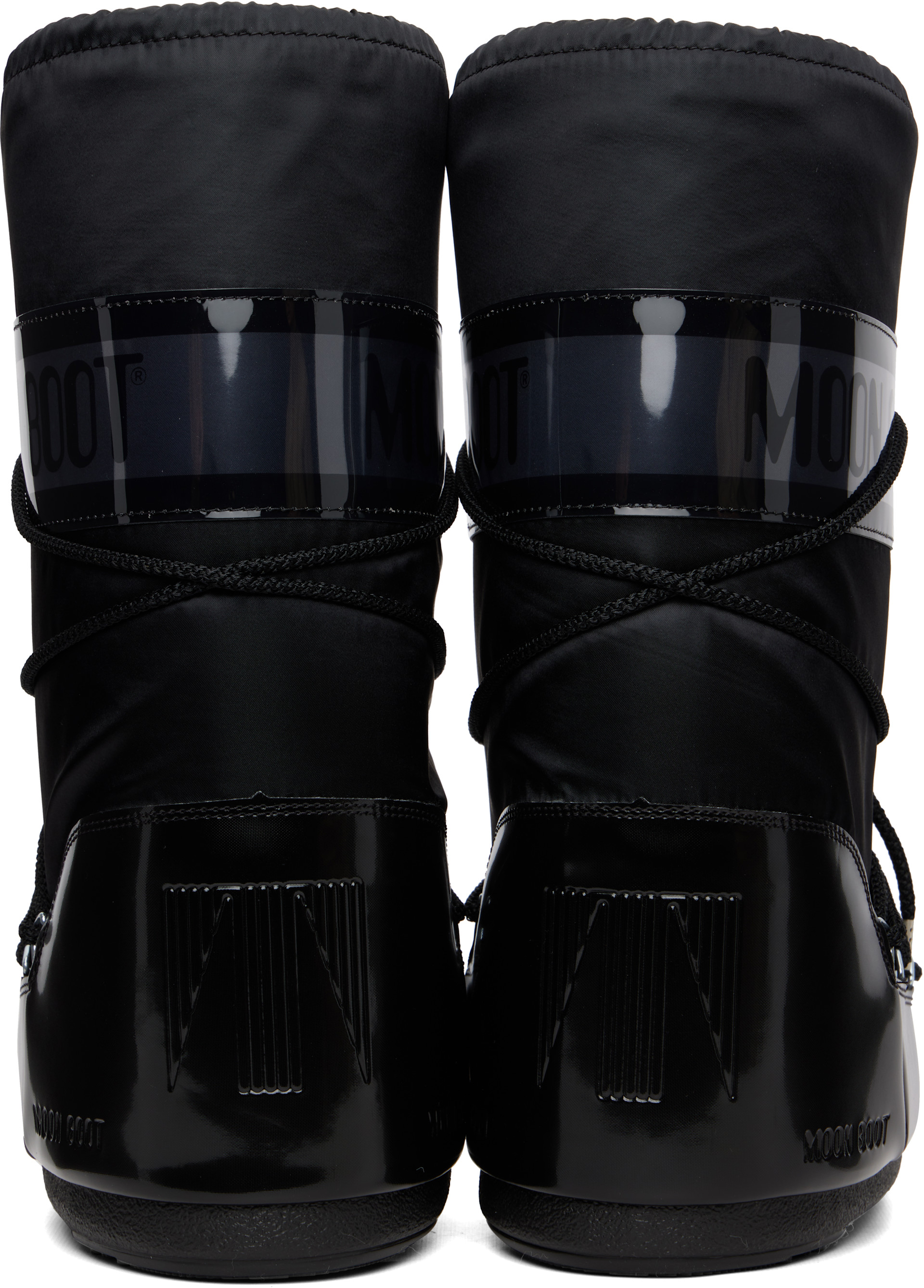 Moon Boot: Black Icon Glance Satin Boots | SSENSE