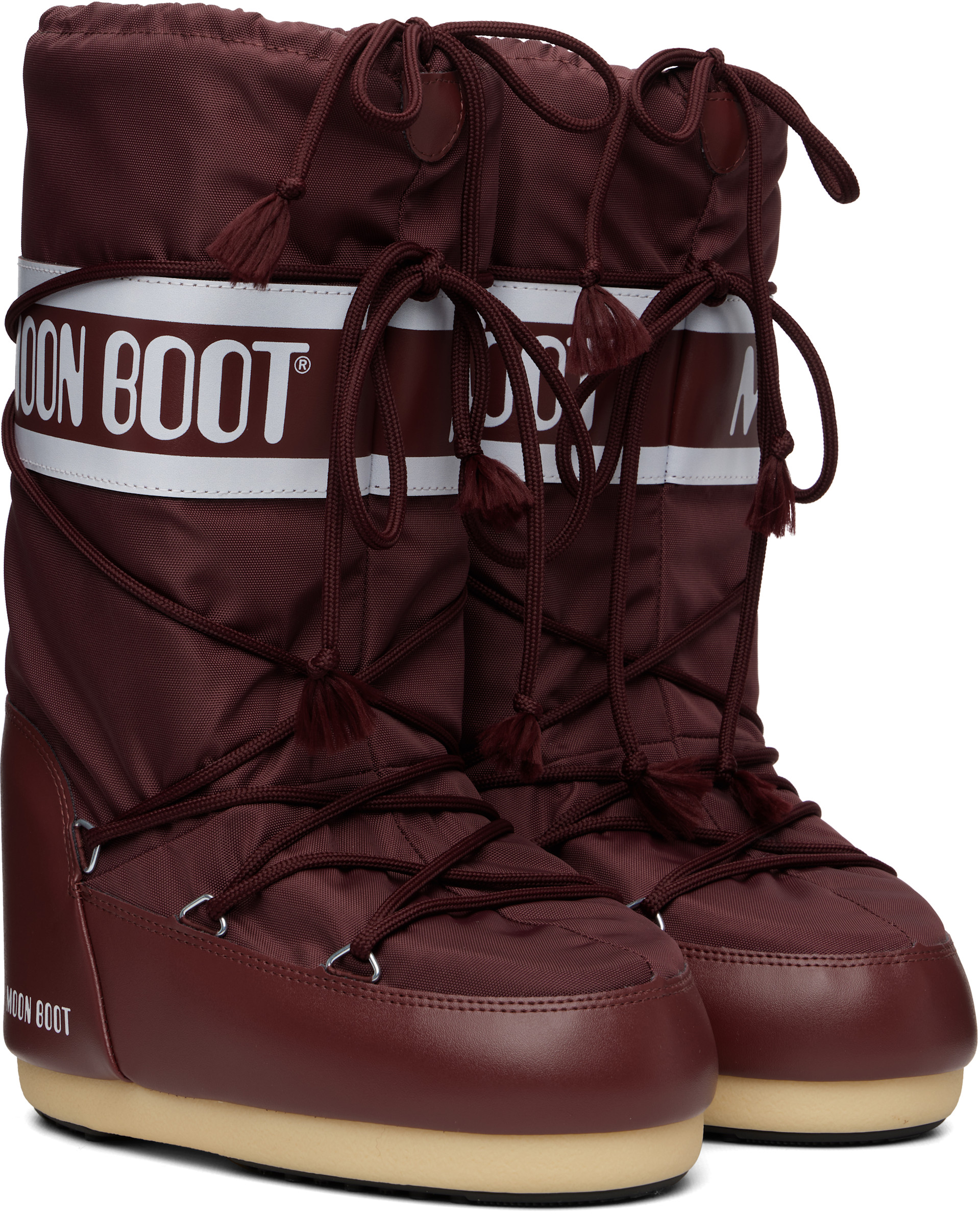 Moon Boot: Burgundy Icon Nylon Boots | SSENSE