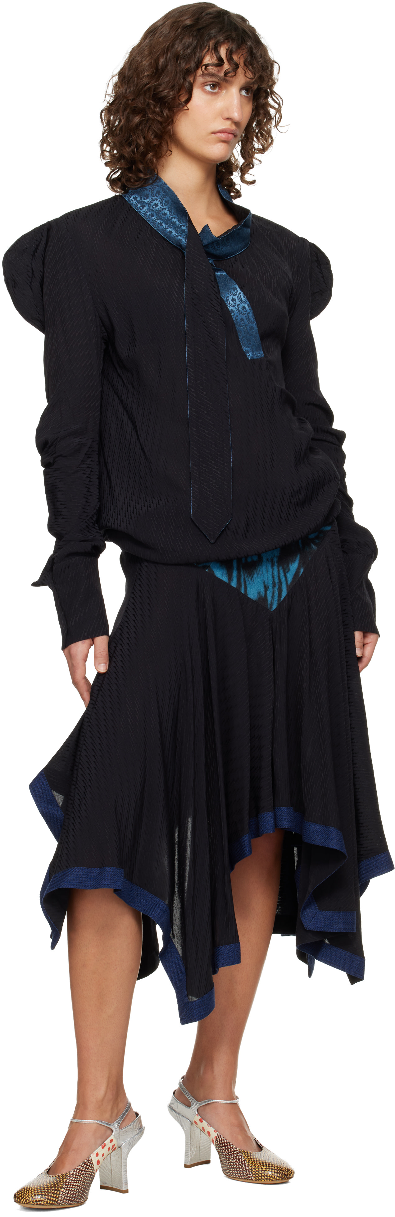 Kiko Kostadinov: Black & Blue Klapheck Midi Skirt | SSENSE