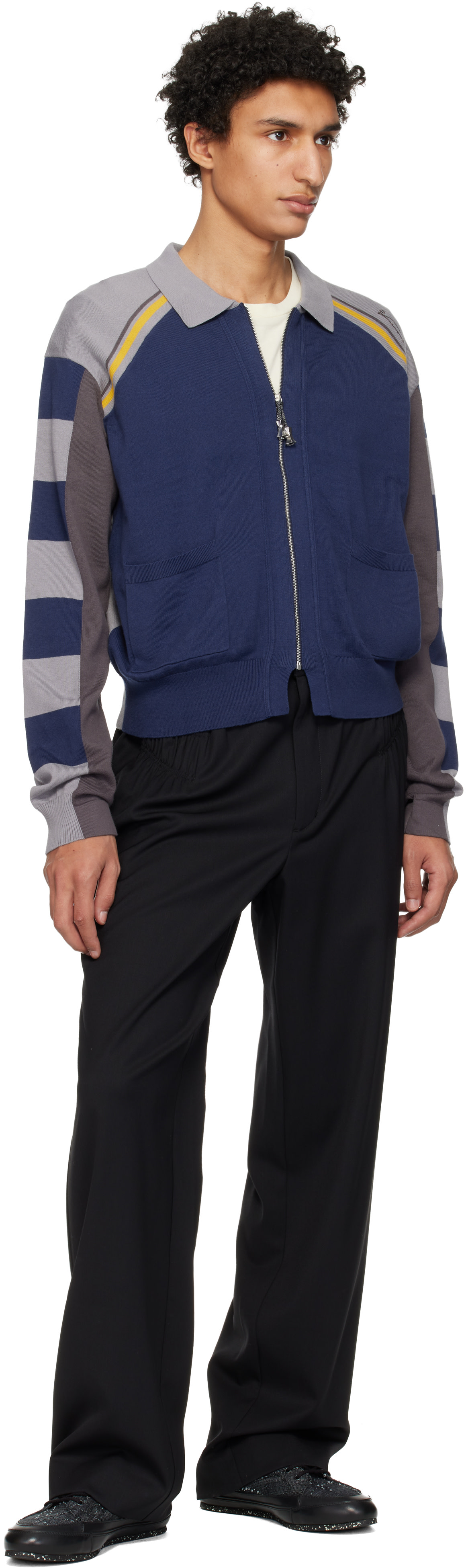 Kiko Kostadinov: Gray & Blue Kest Cardigan | SSENSE Singapore