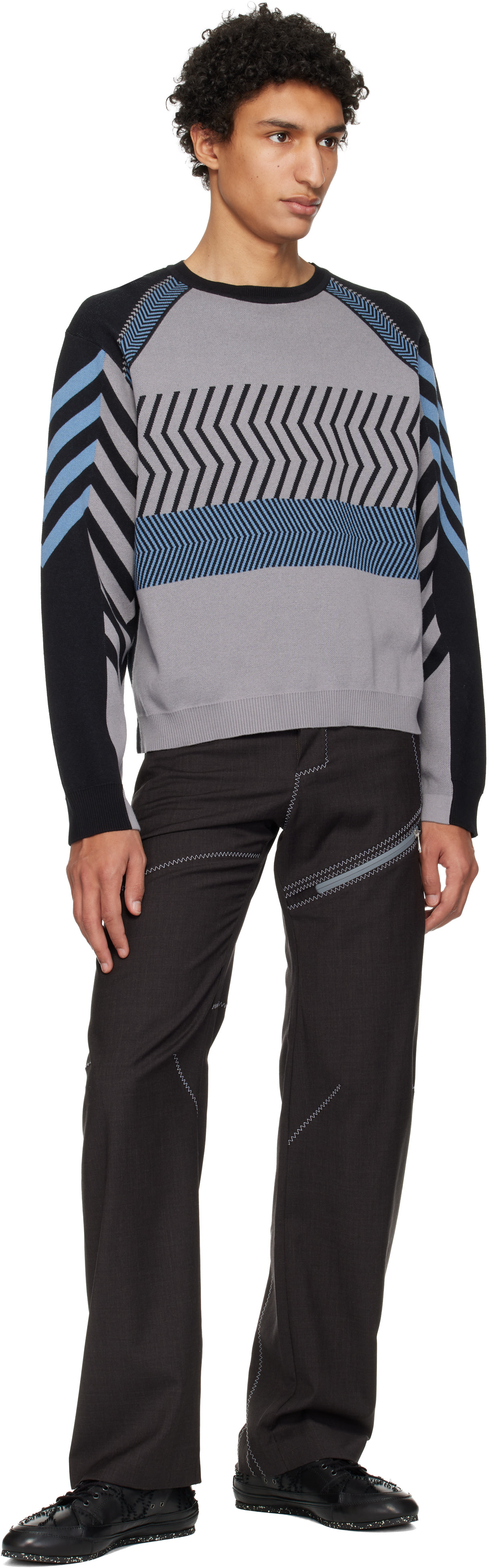 gonza　KIKO KOSTADINOV Kiko Kostadinov: Gray & Black Gizi Panelled Sweater | SSENSE