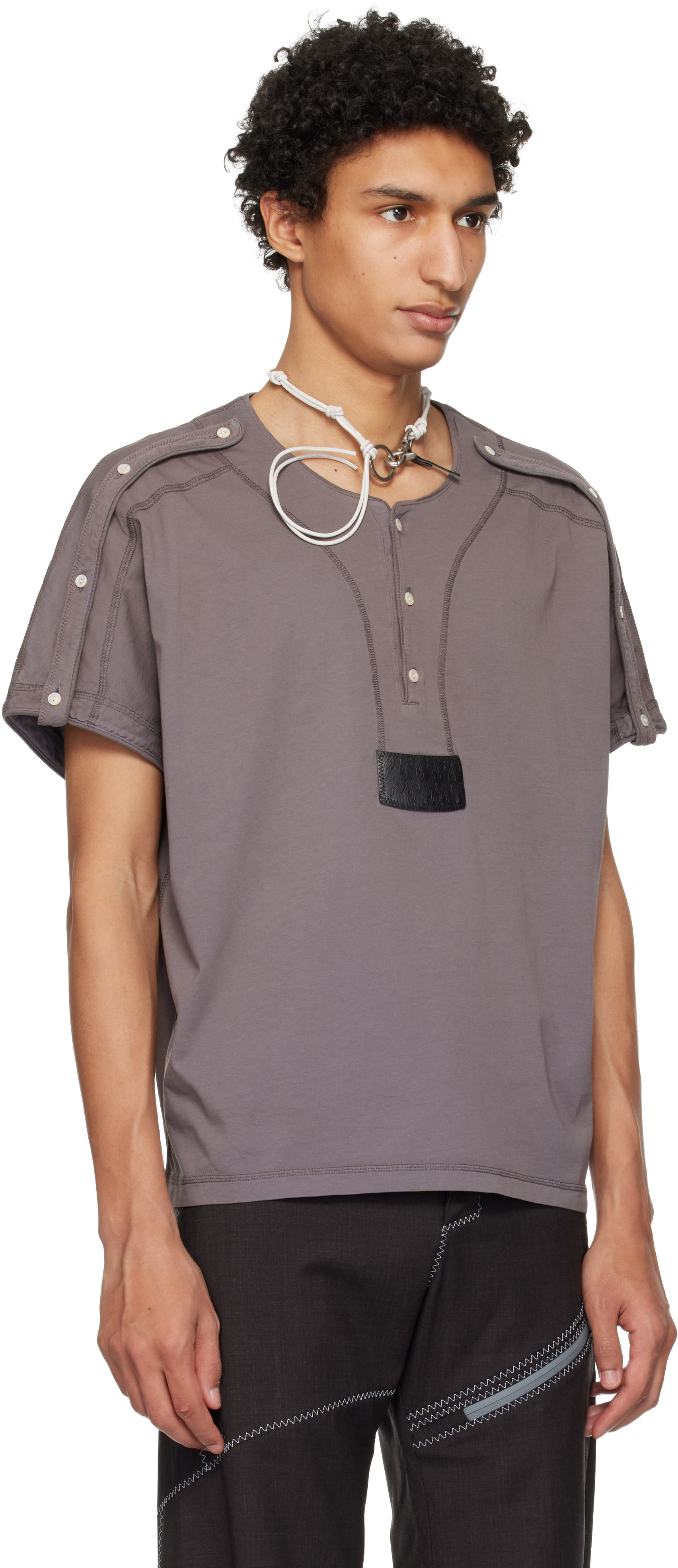 トップス KIKO KOSTADINOV Shirt 44 Kiko Kostadinov: グレー Sargo 半袖 ヘンリーネック トップス