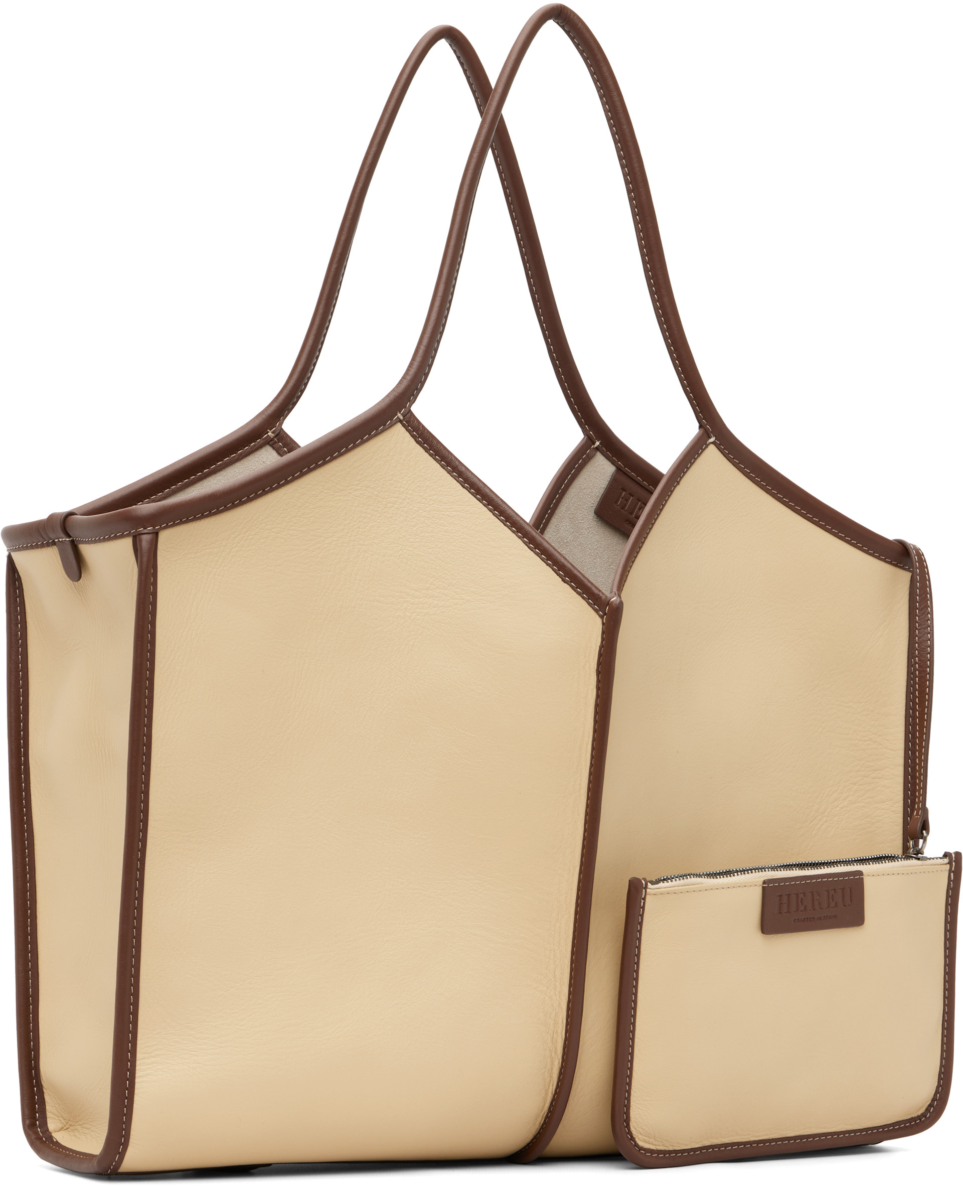 HEREU - Beige Calella Squared Medium Leather Tote