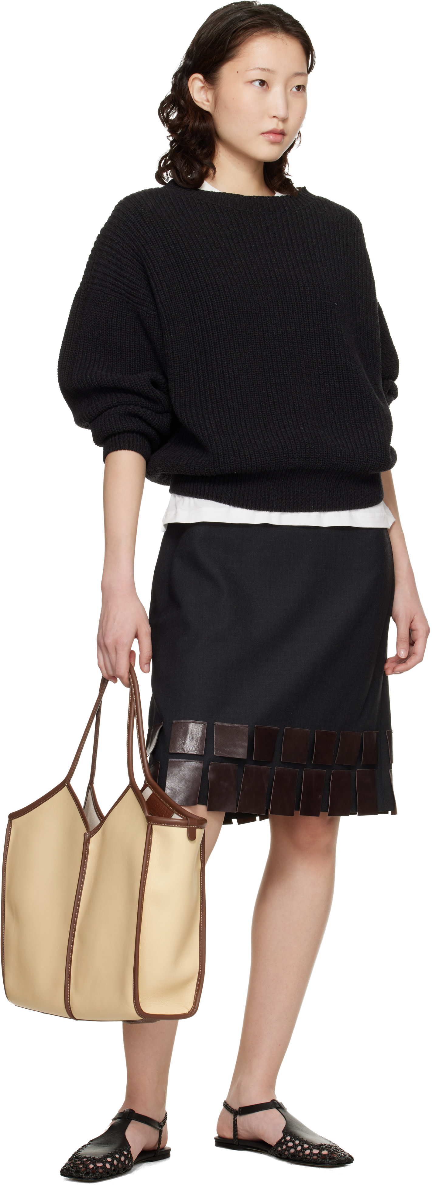 HEREU - Beige Calella Squared Medium Leather Tote