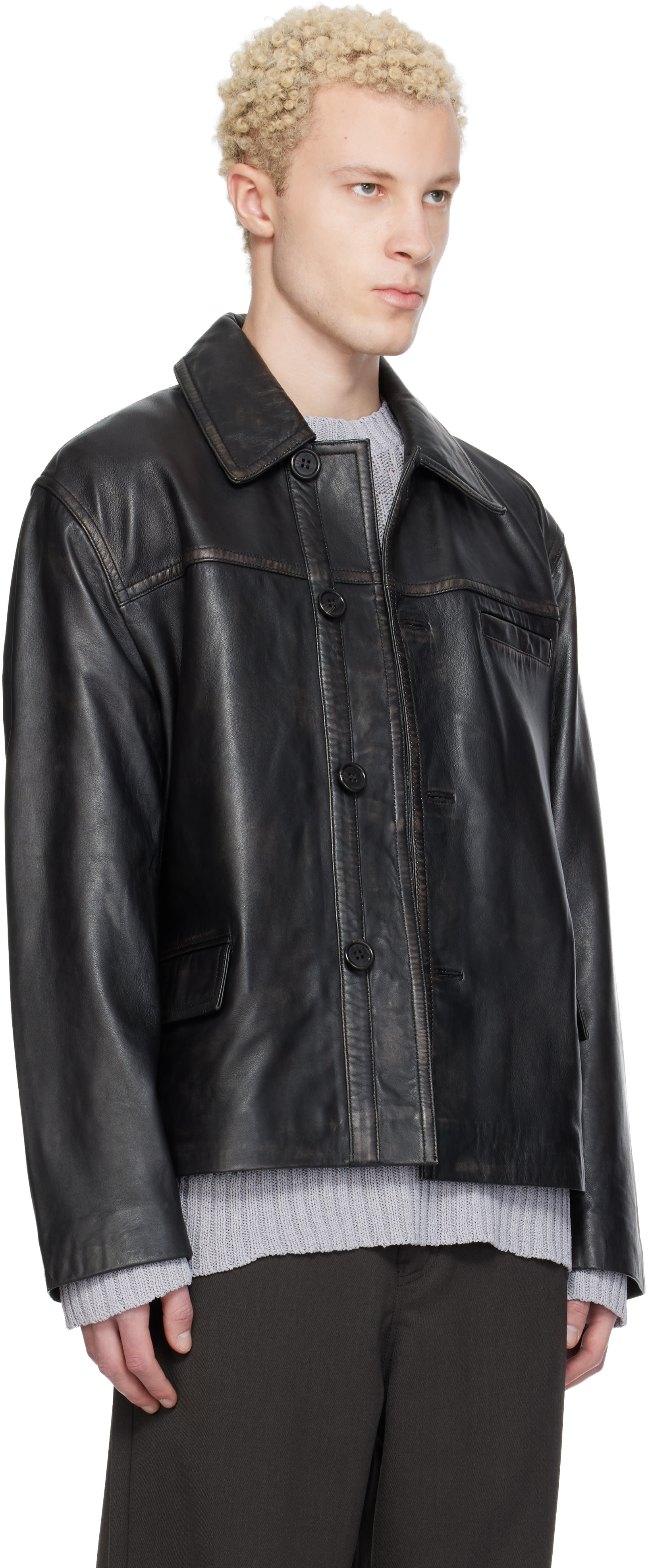 HOPE - Black Boxy Leather Jacket