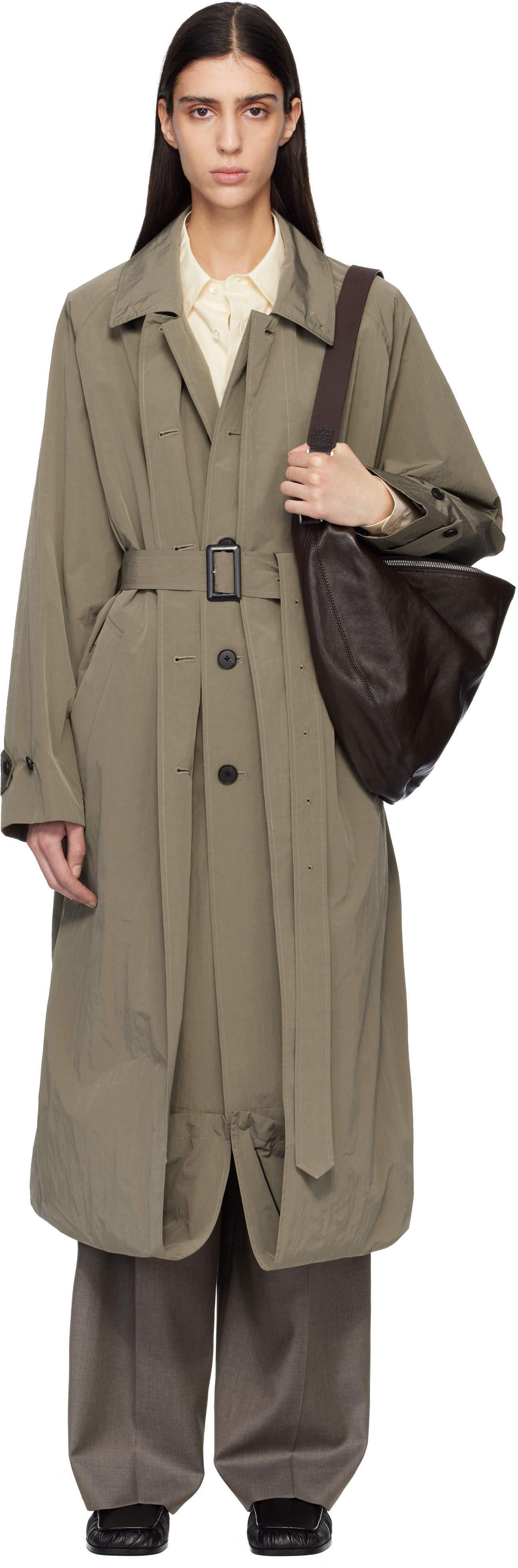 ssstein - Beige Oversized Layered Combination Trench Coat