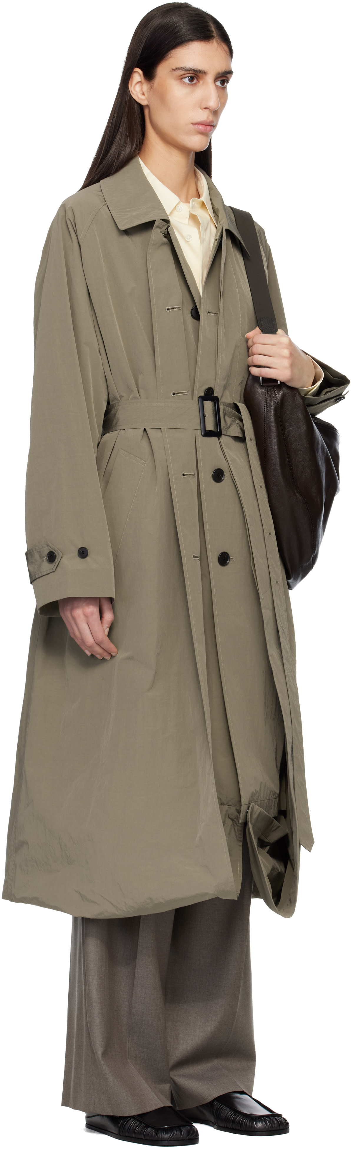 ssstein - Beige Oversized Layered Combination Trench Coat