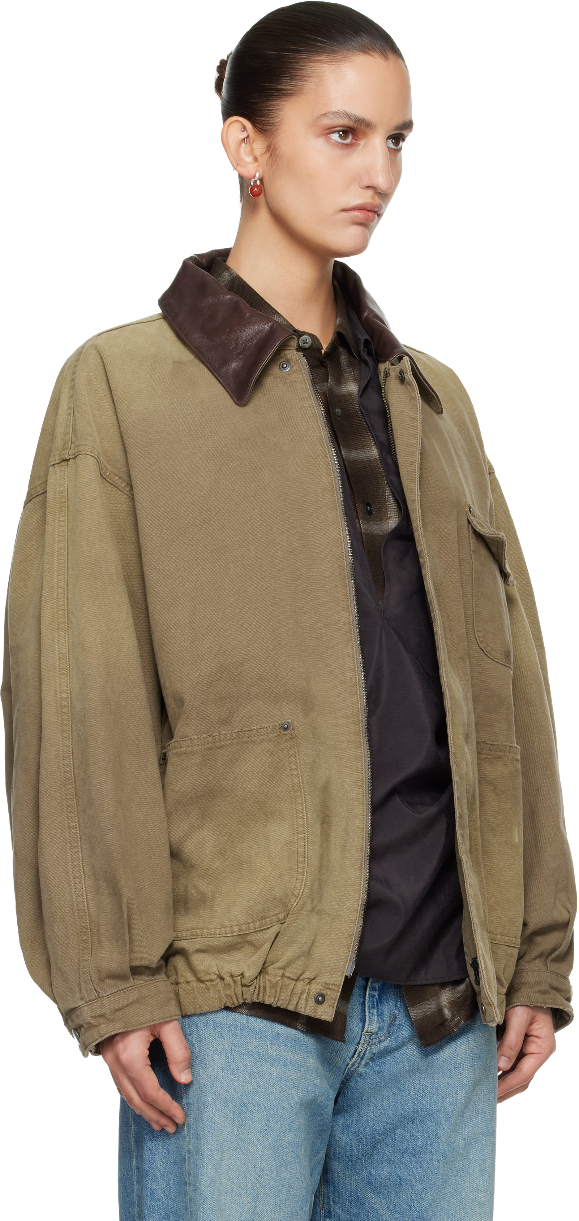 ssstein: Beige Sulfur Dyed Oxford Vintage Jacket | SSENSE