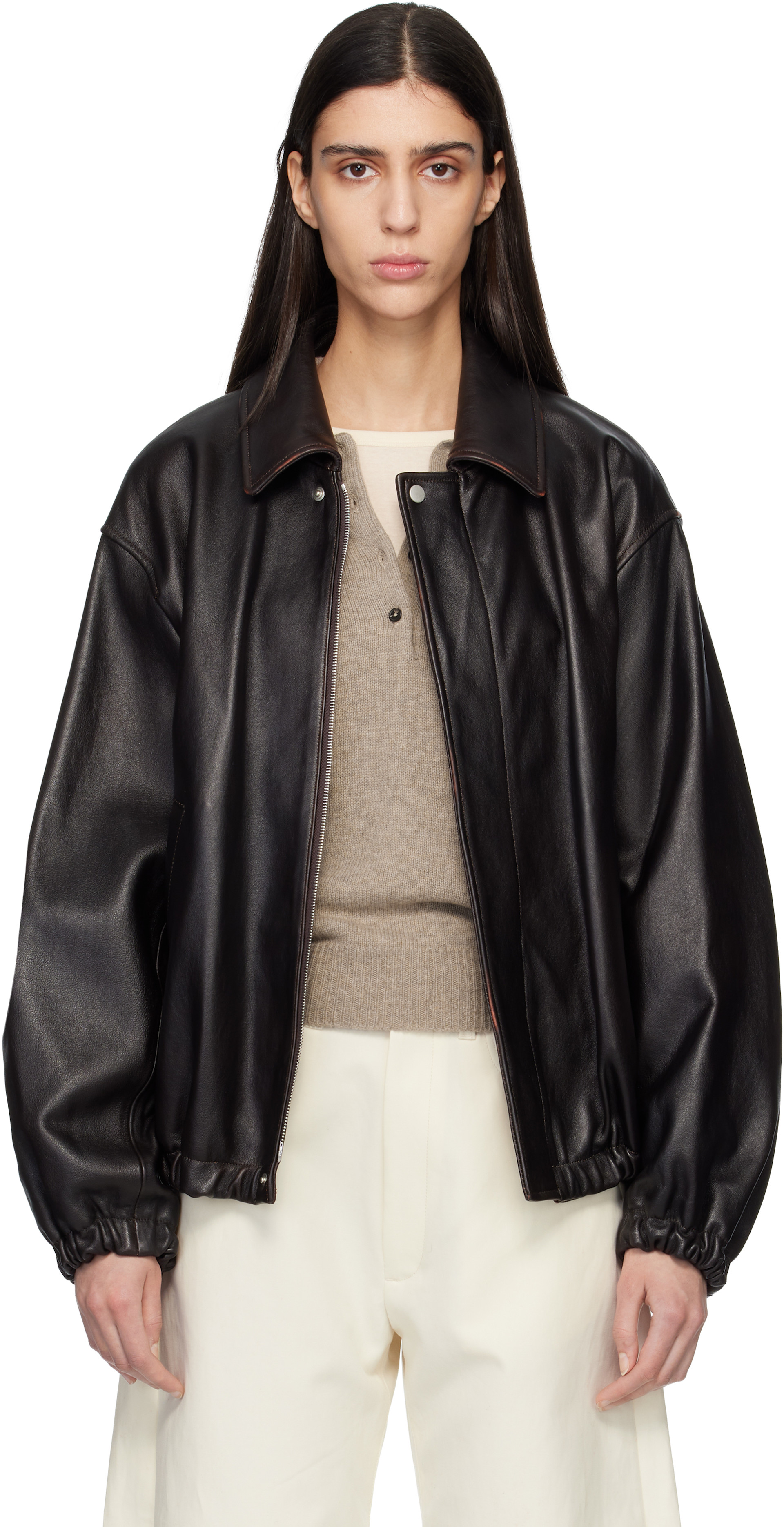ssstein: Black Sheep Leather Zip Short Jacket | SSENSE