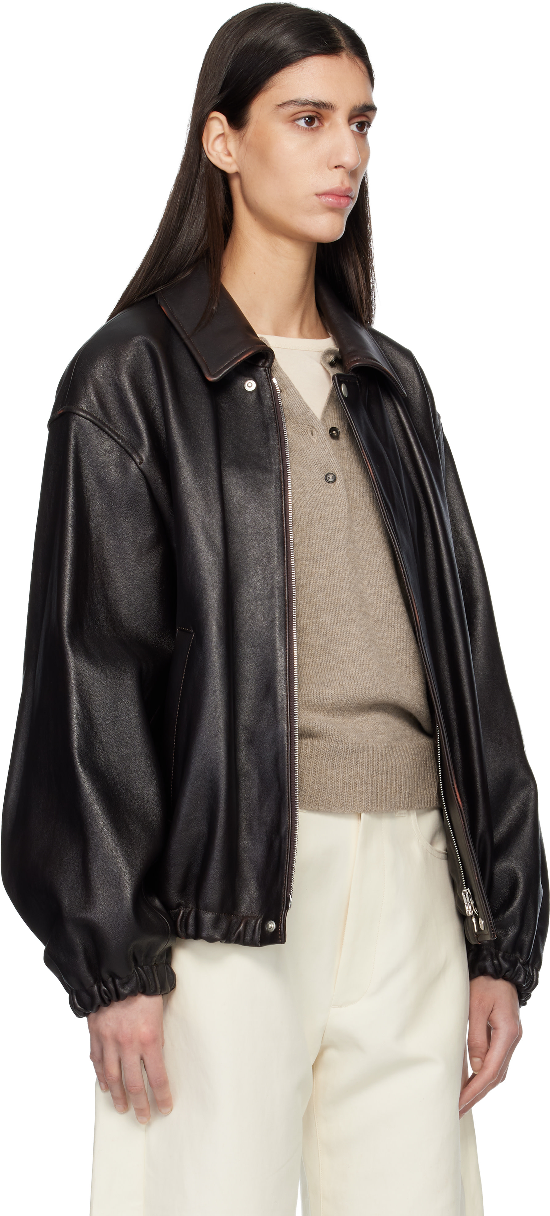 【FREEDOM】Layered Seep Lether Blouson ssstein: Black Sheep Leather Zip Short Jacket | SSENSE