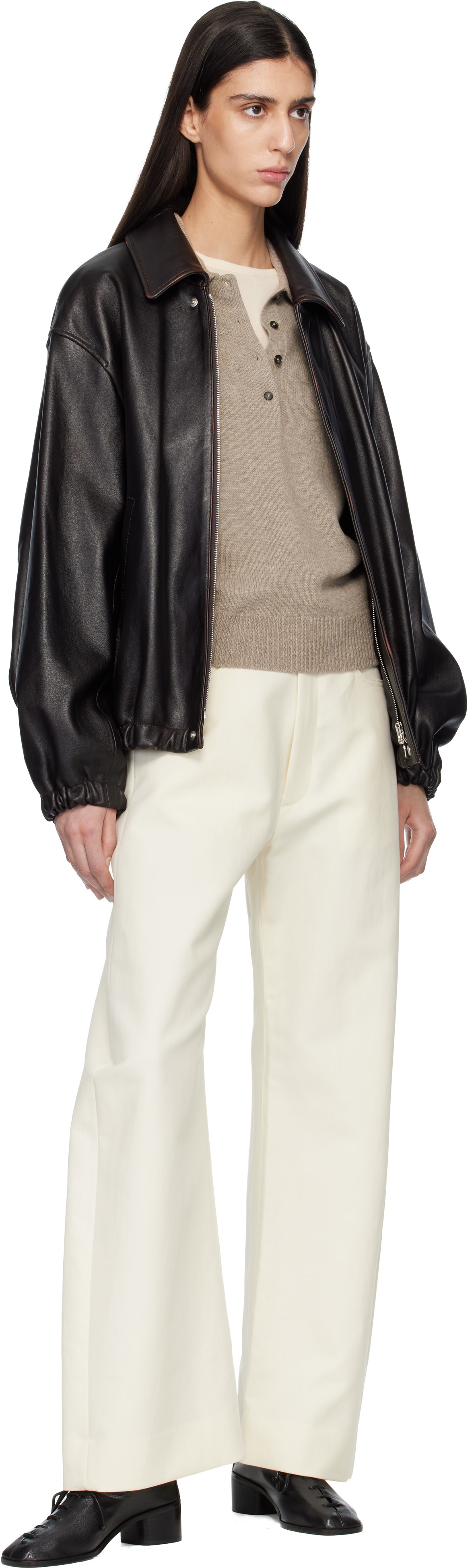 ssstein: Black Sheep Leather Zip Short Jacket | SSENSE Canada