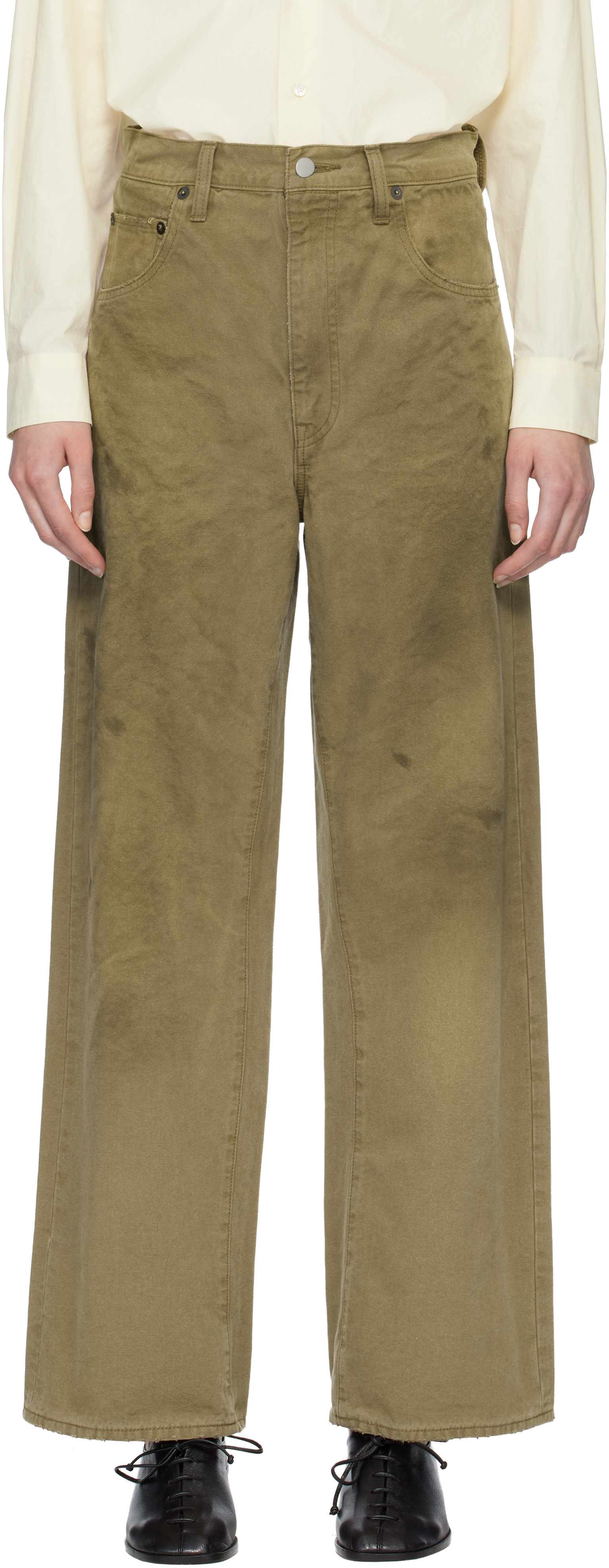 ssstein: Beige Sulfur Dyed Oxford Vintage Wide Jeans | SSENSE Denmark