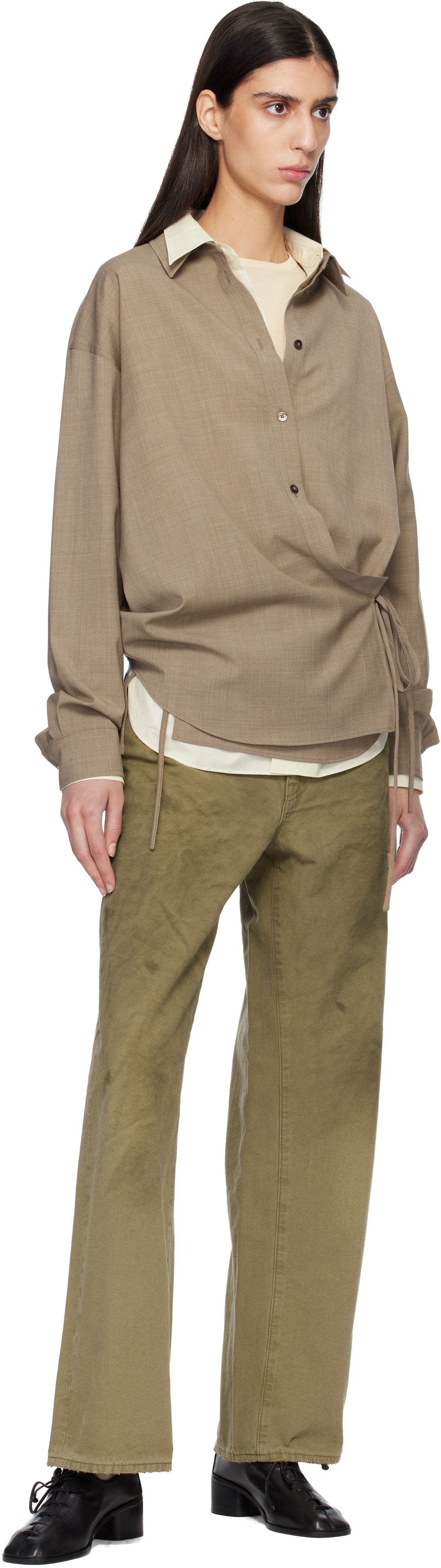 s*様 Simply ComplicatedBF ST JEAN RAW 34 ssstein: Beige Sulfur Dyed Oxford Vintage Wide Jeans | SSENSE