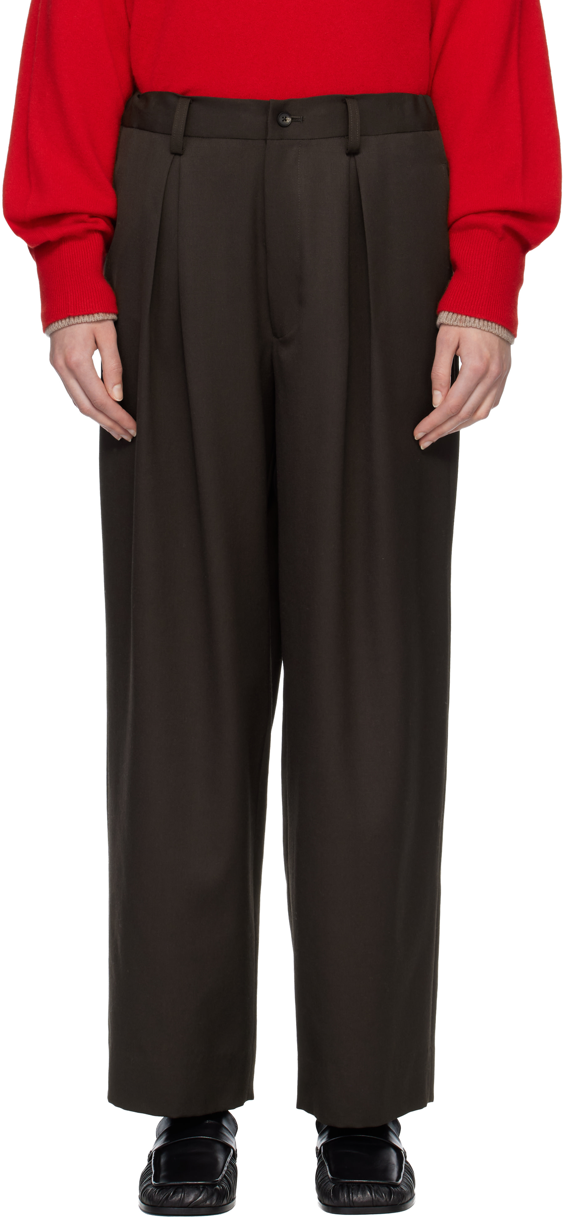ssstein: Brown Easy Wide Trousers | SSENSE