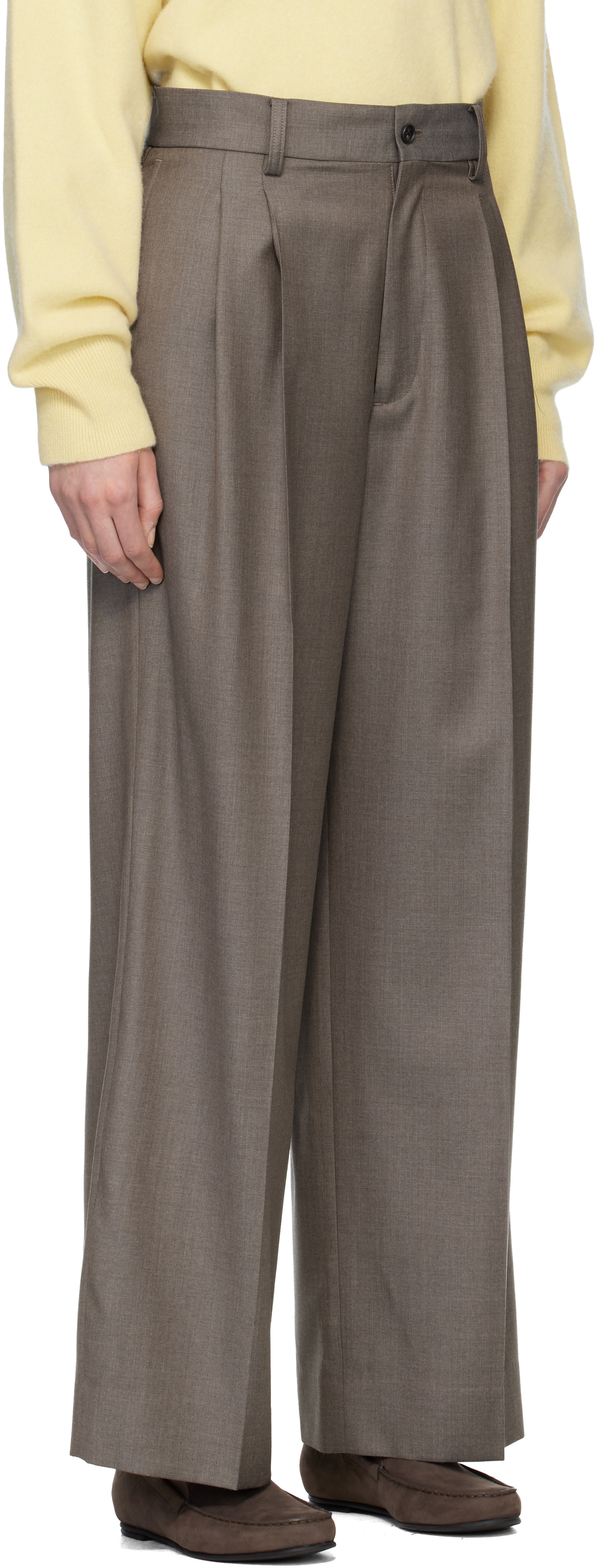 ssstein: Gray Extra Fine Wool Long Wide Trousers | SSENSE