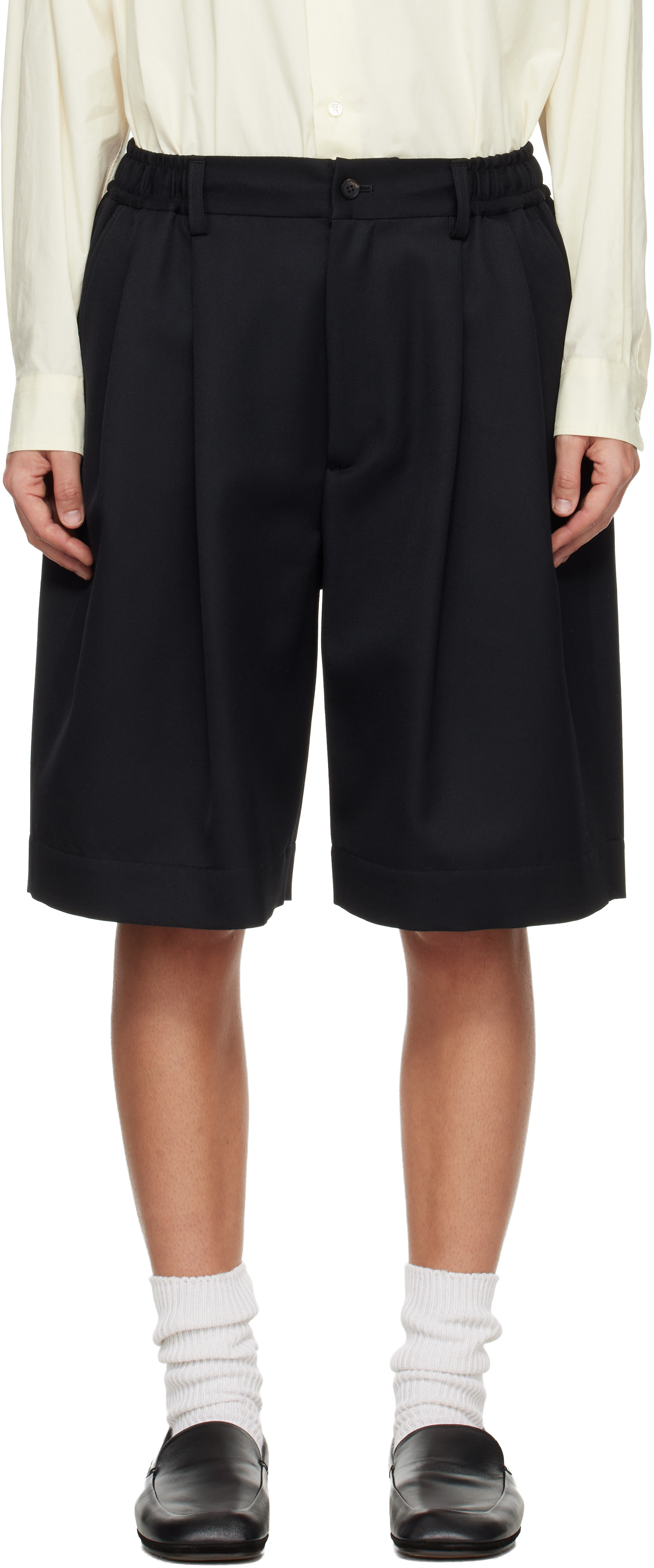 ssstein: Black Wool Kersey Wide Easy Shorts | SSENSE