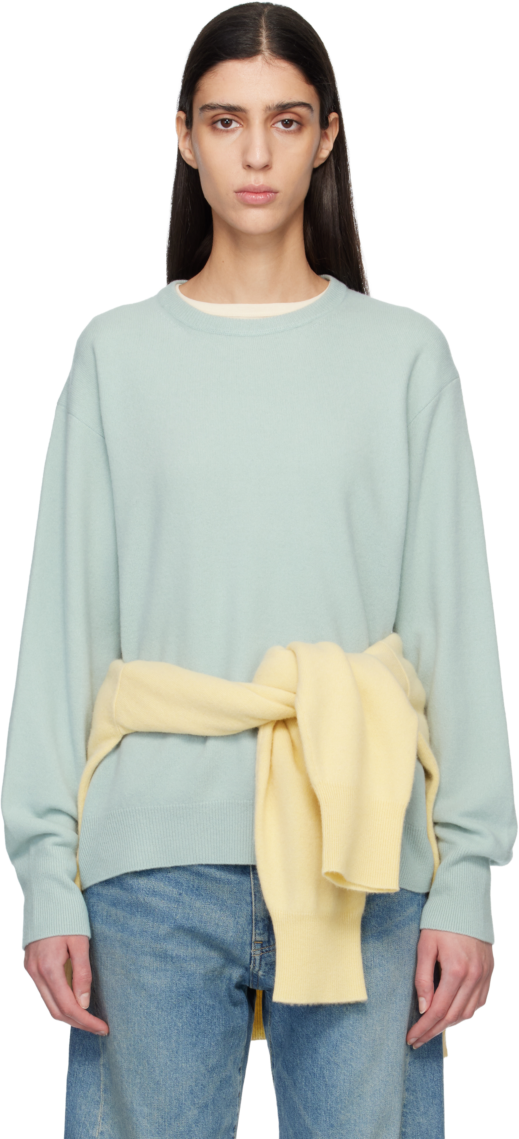 ssstein - Pull bleu en tricot de laine extrafine