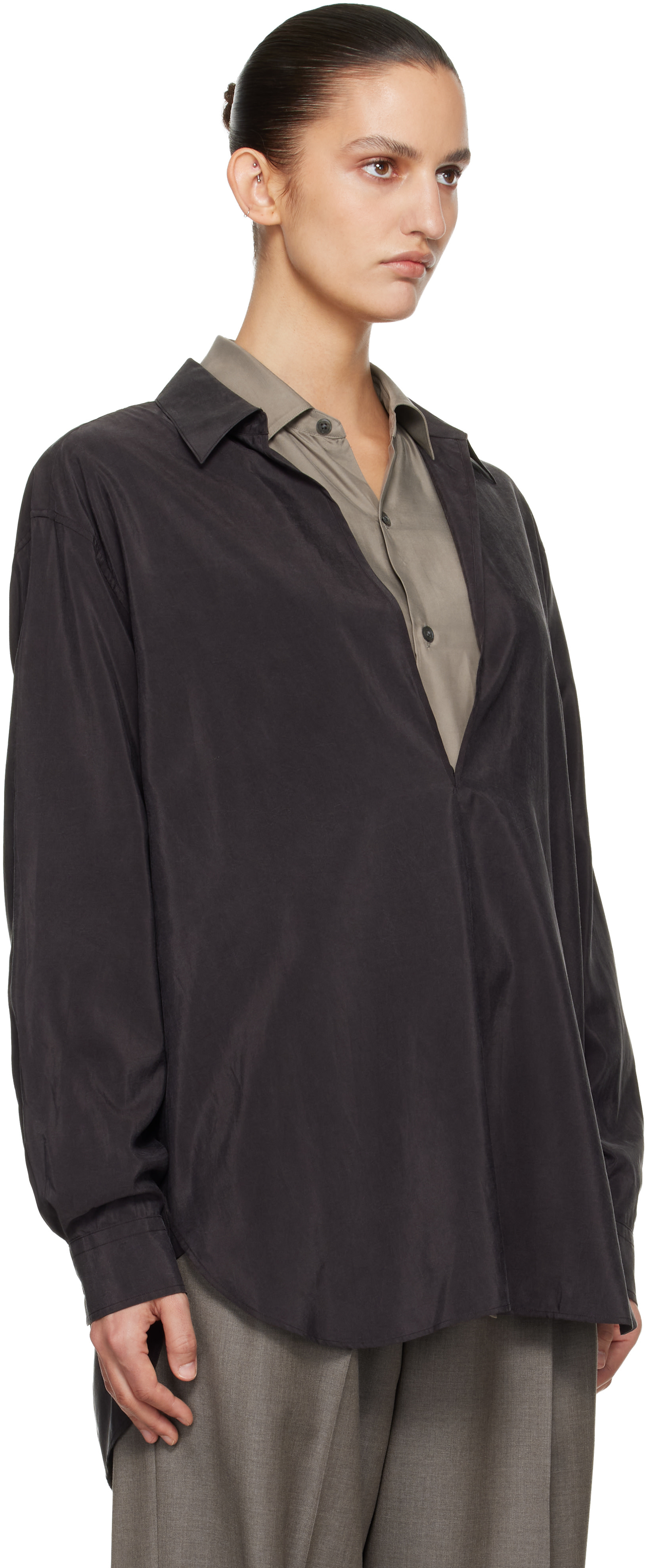 ssstein: Brown Silk Nylon Skipper Shirt | SSENSE