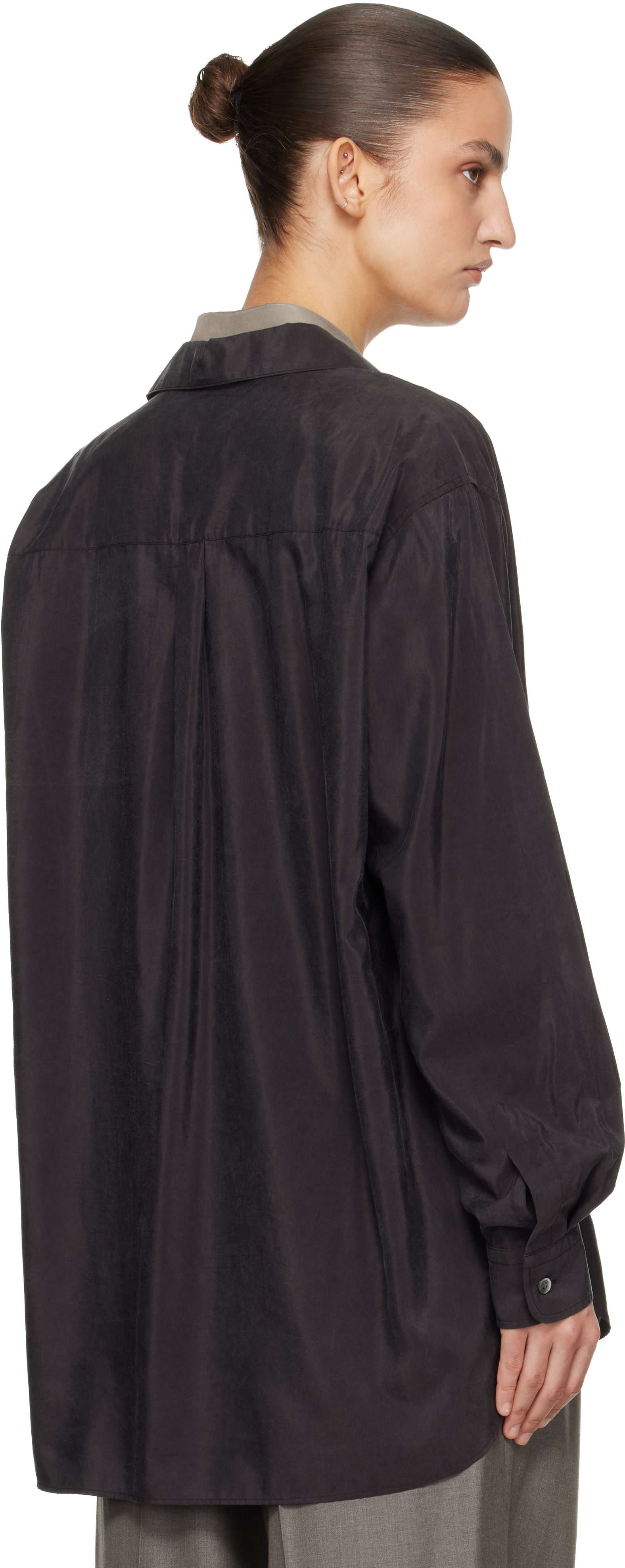 ssstein: Brown Silk Nylon Skipper Shirt | SSENSE