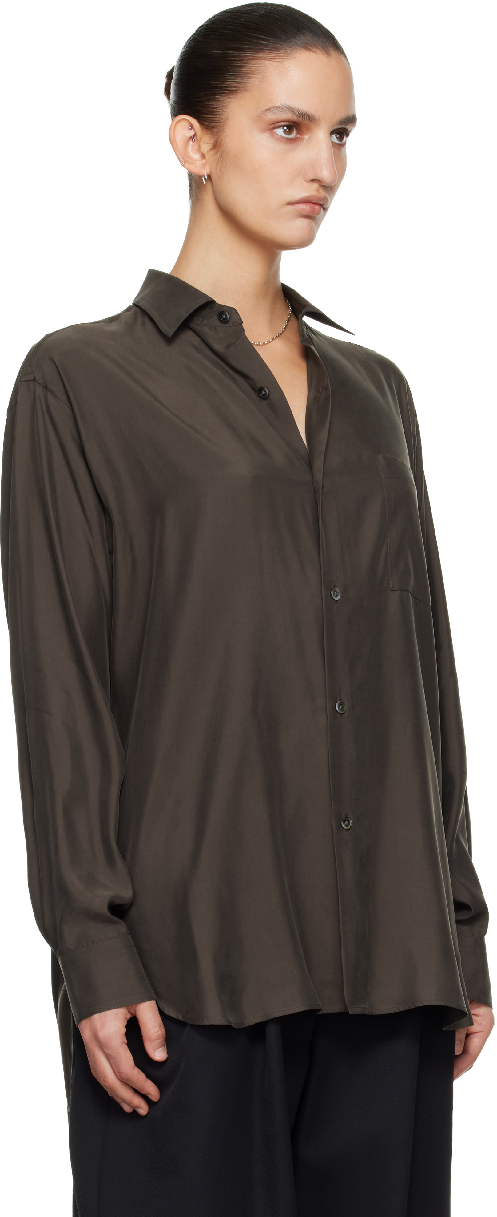 ssstein: Brown Cupro Twill Oversized LS Shirt | SSENSE