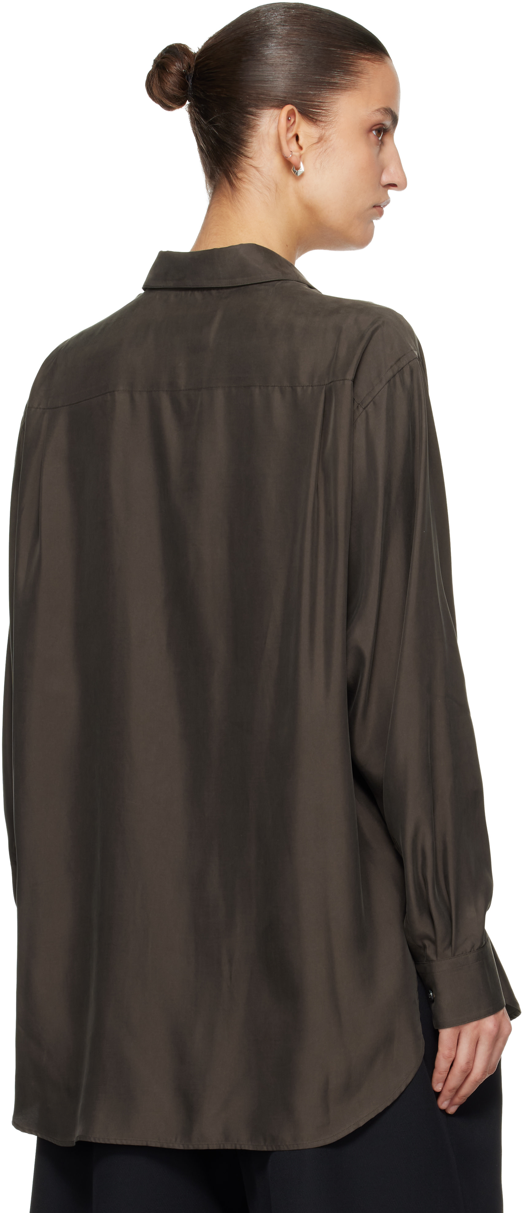 ssstein: Brown Cupro Twill Oversized LS Shirt | SSENSE