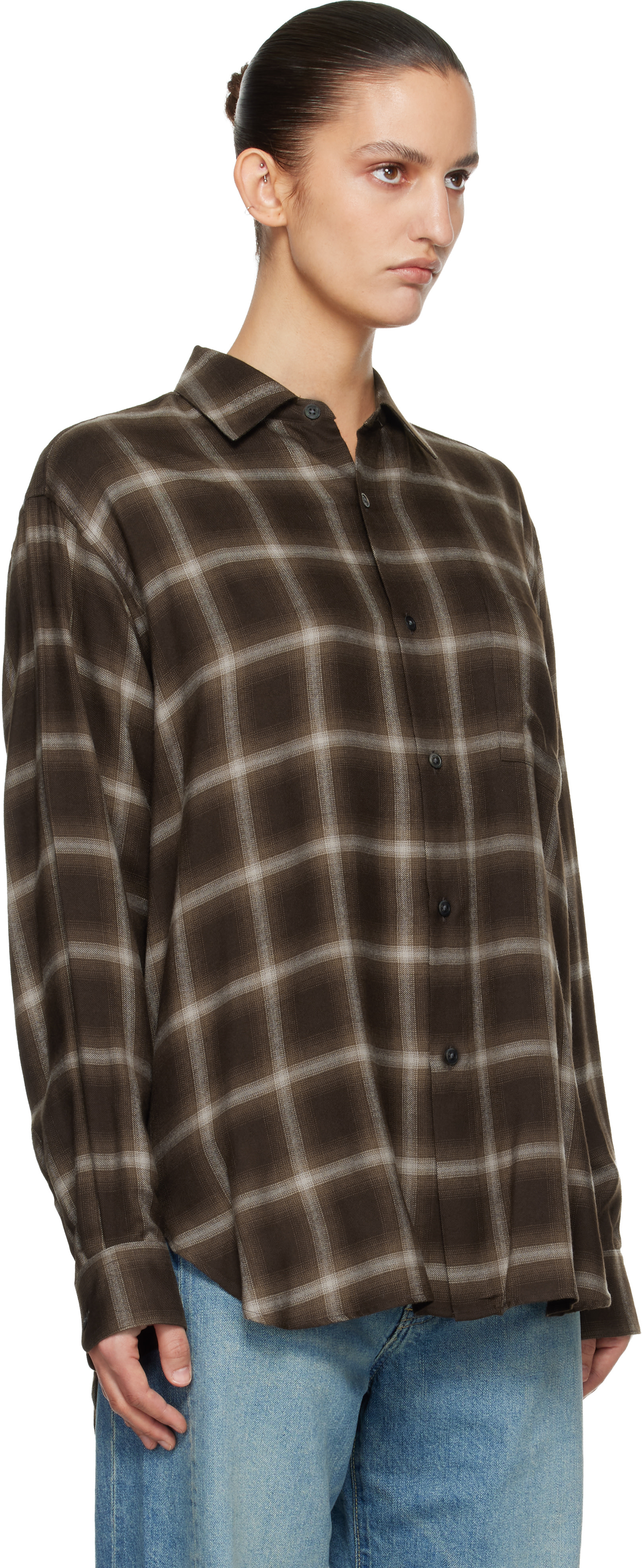 ssstein: Brown Check Oversized LS Shirt | SSENSE