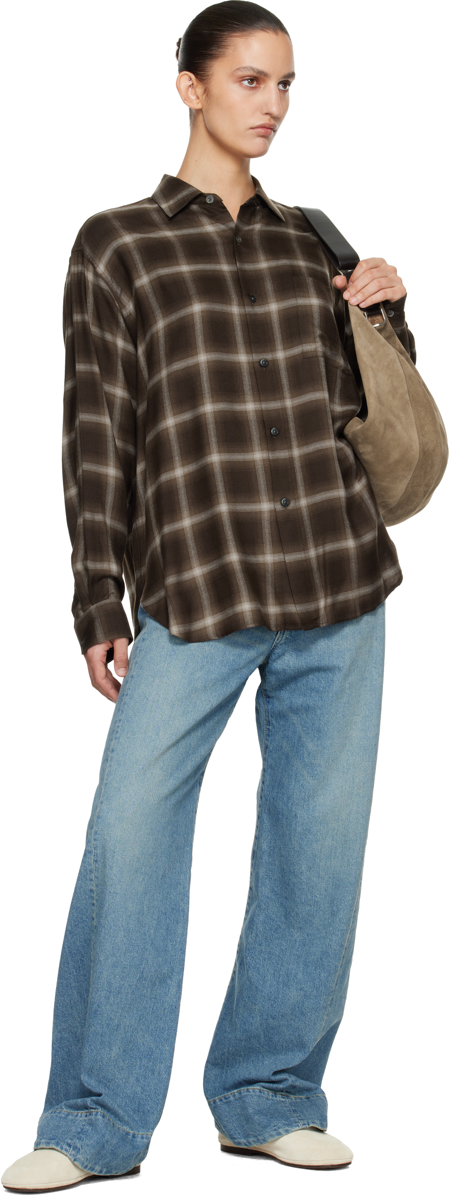 ssstein: Brown Check Oversized LS Shirt | SSENSE
