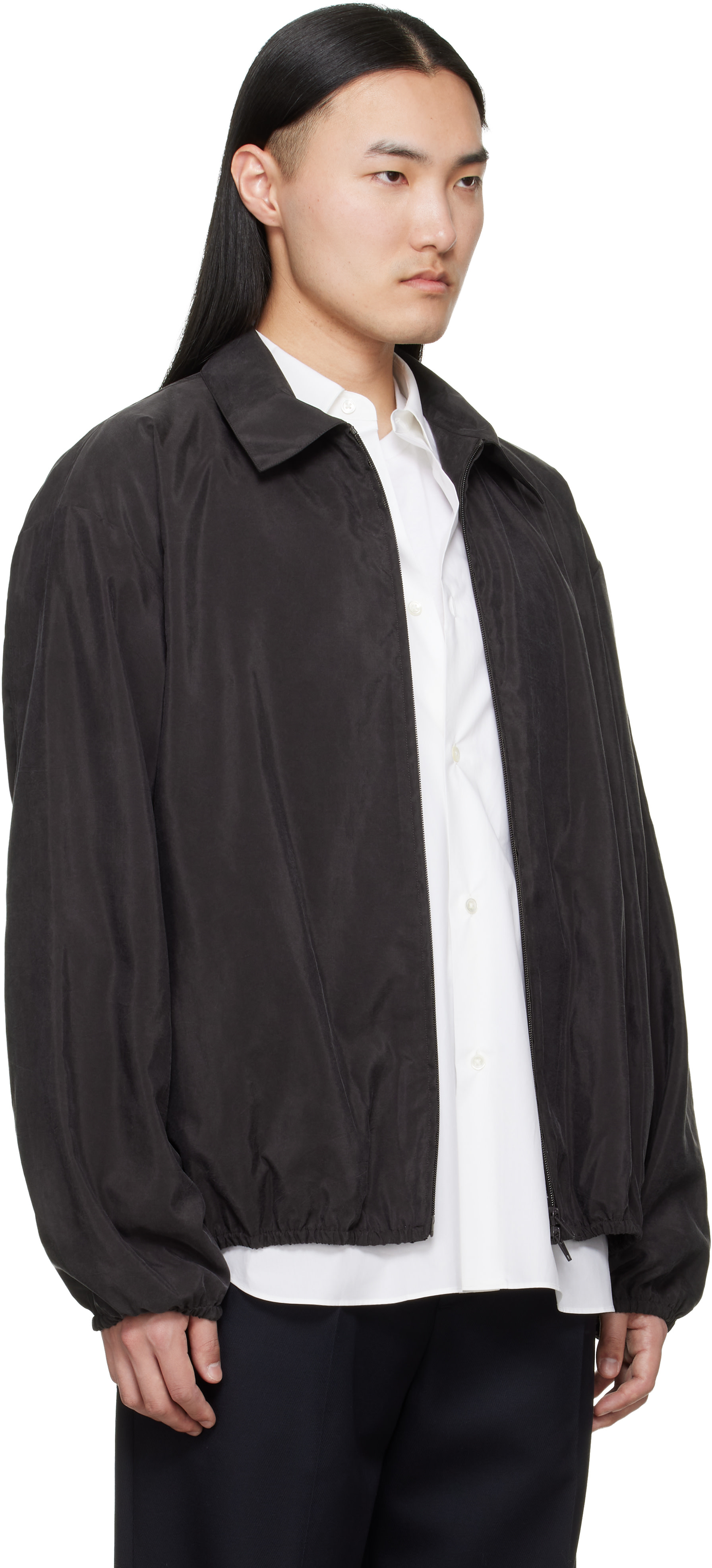 ssstein - Brown Silk Nylon Collared Zip Jacket