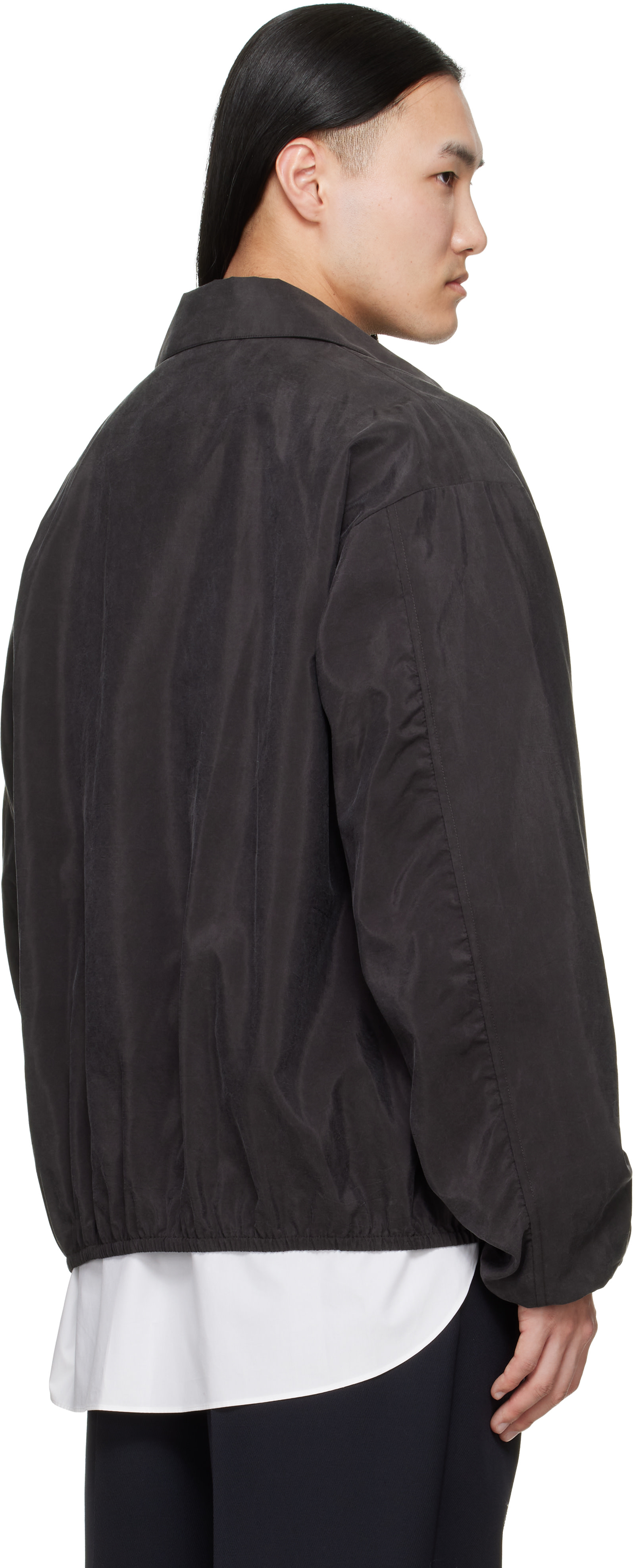ssstein - Brown Silk Nylon Collared Zip Jacket