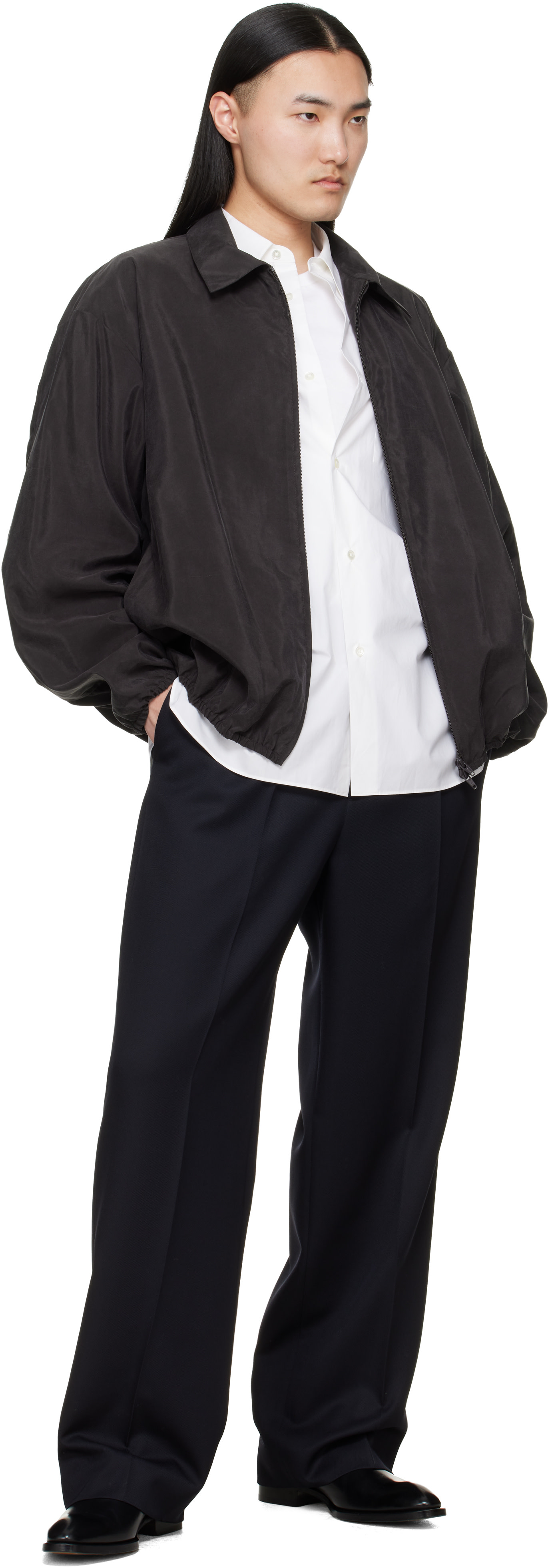 ssstein - Brown Silk Nylon Collared Zip Jacket