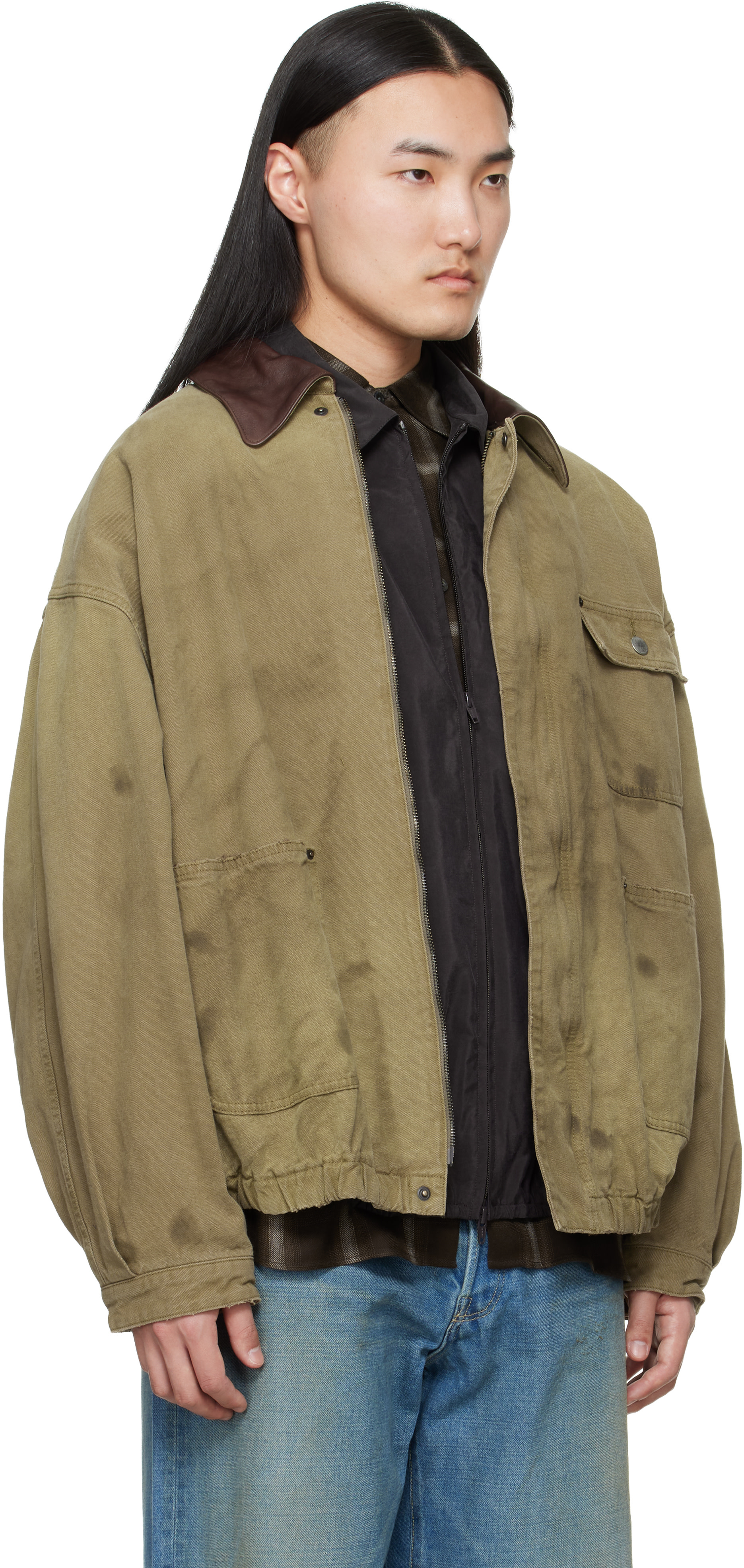 ssstein: Khaki Sulfur Dyed Oxford Vintage Jacket | SSENSE
