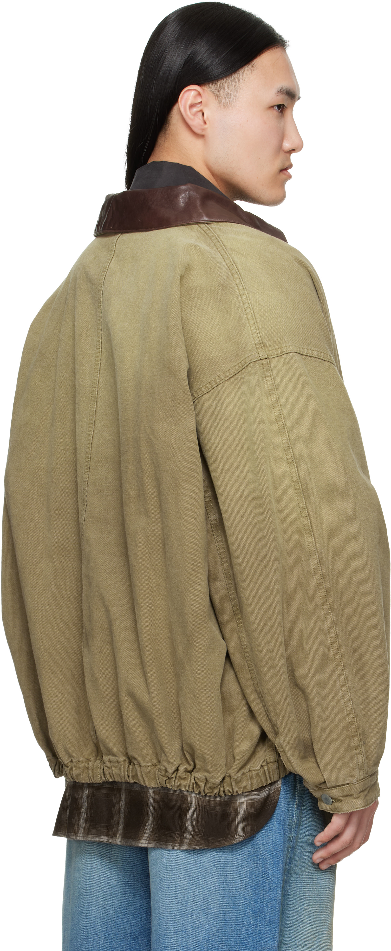 ssstein: Khaki Sulfur Dyed Oxford Vintage Jacket | SSENSE