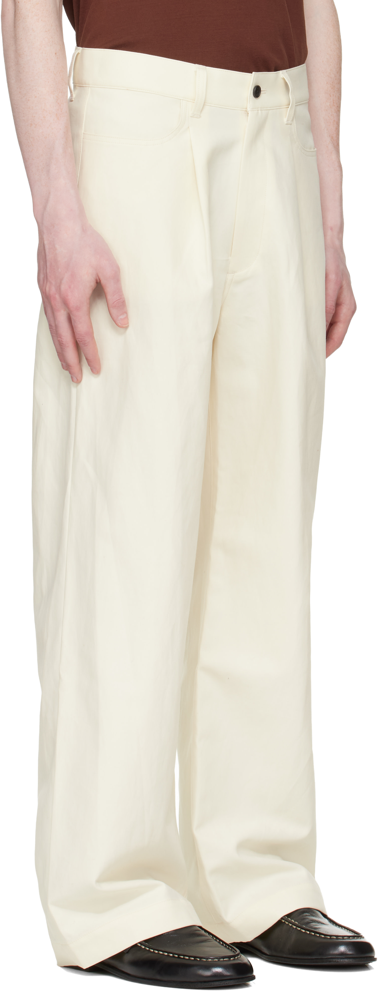 ssstein: Off-White Double Weave Cotton One Tuck Wide Trousers | SSENSE