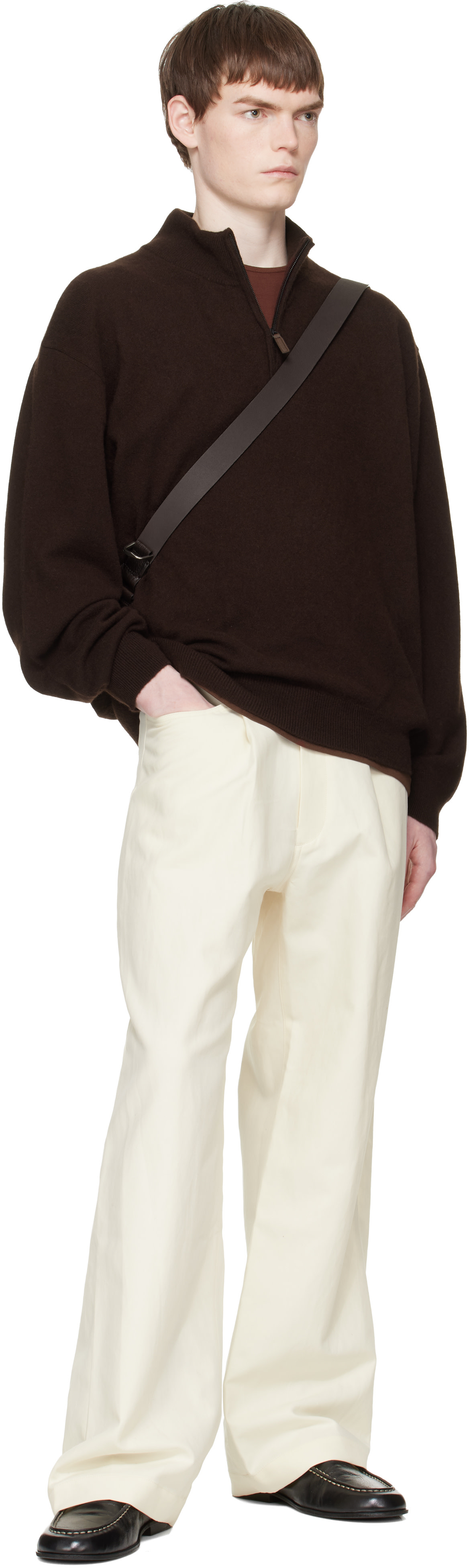 ssstein （stein）DOUBLE WIDE TROUSERS ssstein: Off-White Double Weave Cotton One Tuck Wide Trousers | SSENSE