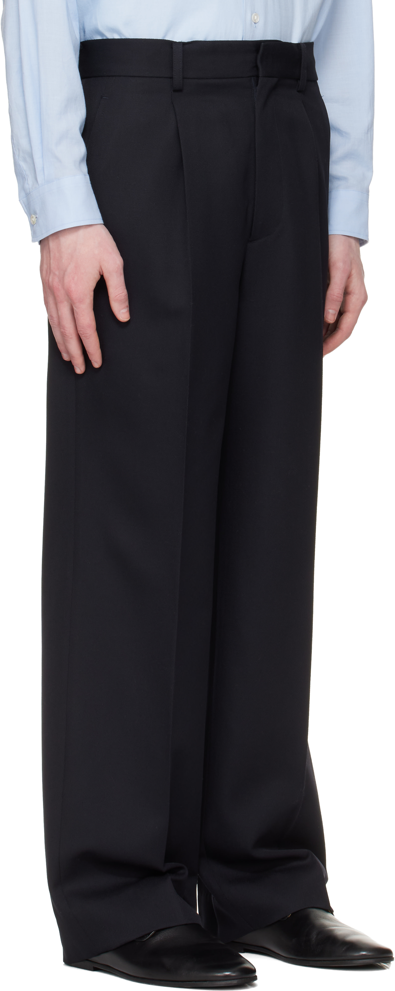 ssstein: Navy Wool Kersey Straight Trousers | SSENSE