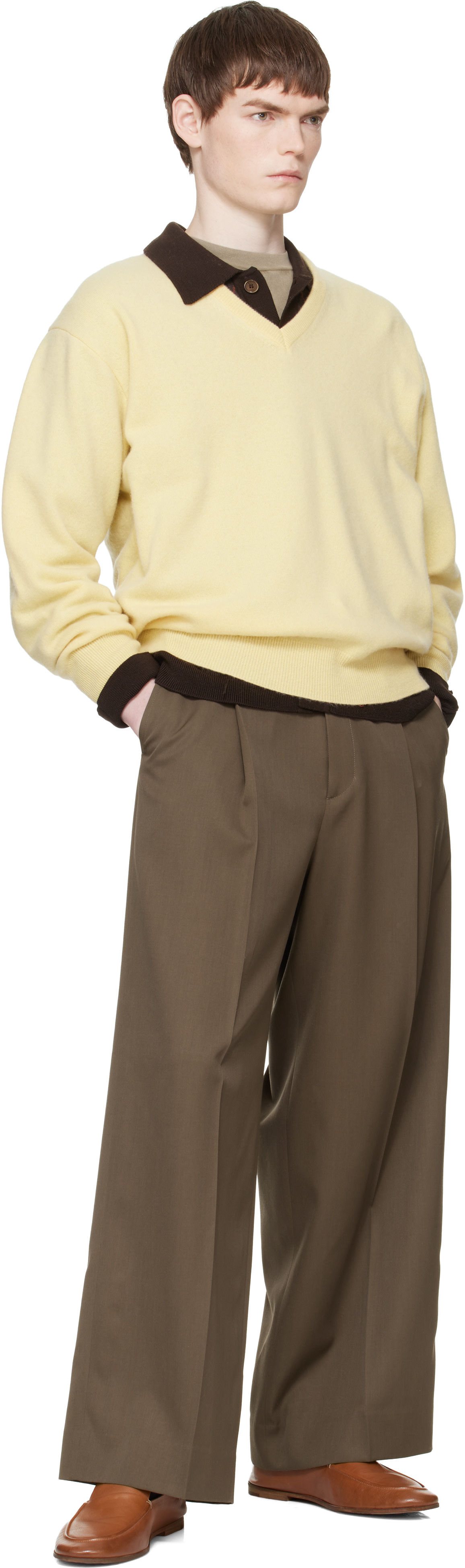 ssstein: Taupe Extra Wide Trousers | SSENSE