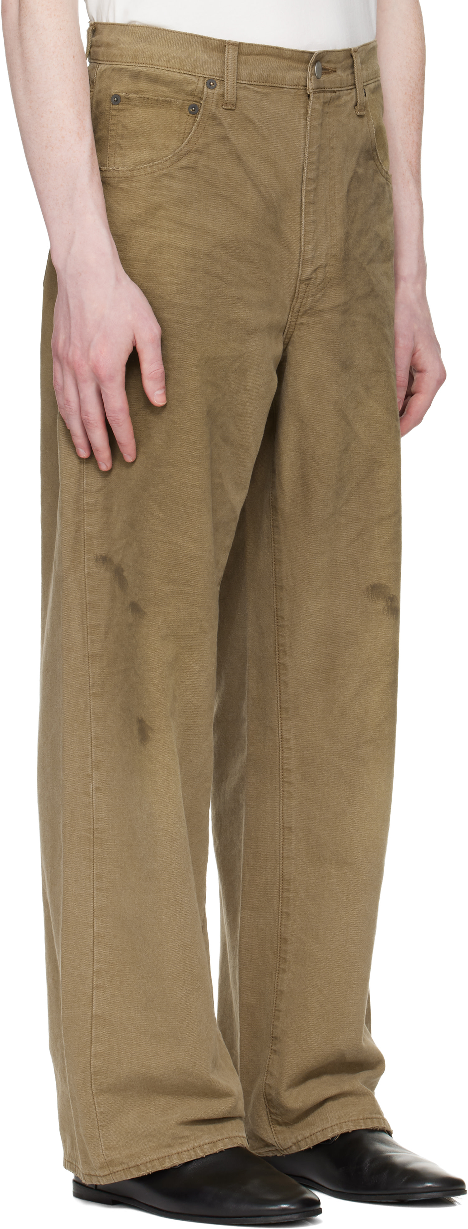 ssstein: Khaki Sulfur Dyed Oxford Vintage Wide Trousers | SSENSE