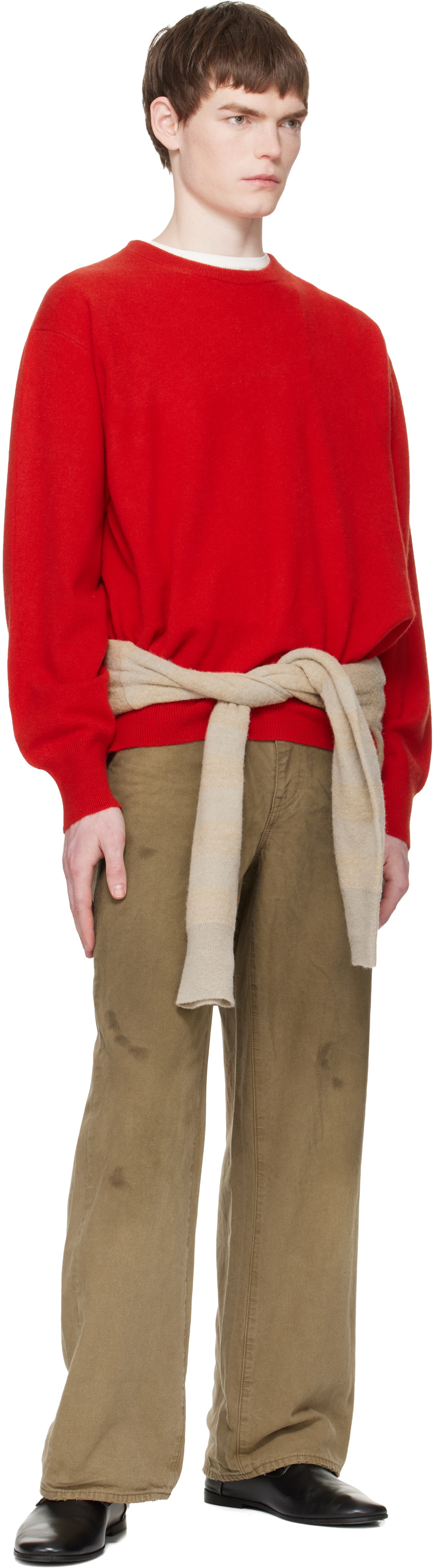 ssstein: Khaki Sulfur Dyed Oxford Vintage Wide Trousers | SSENSE