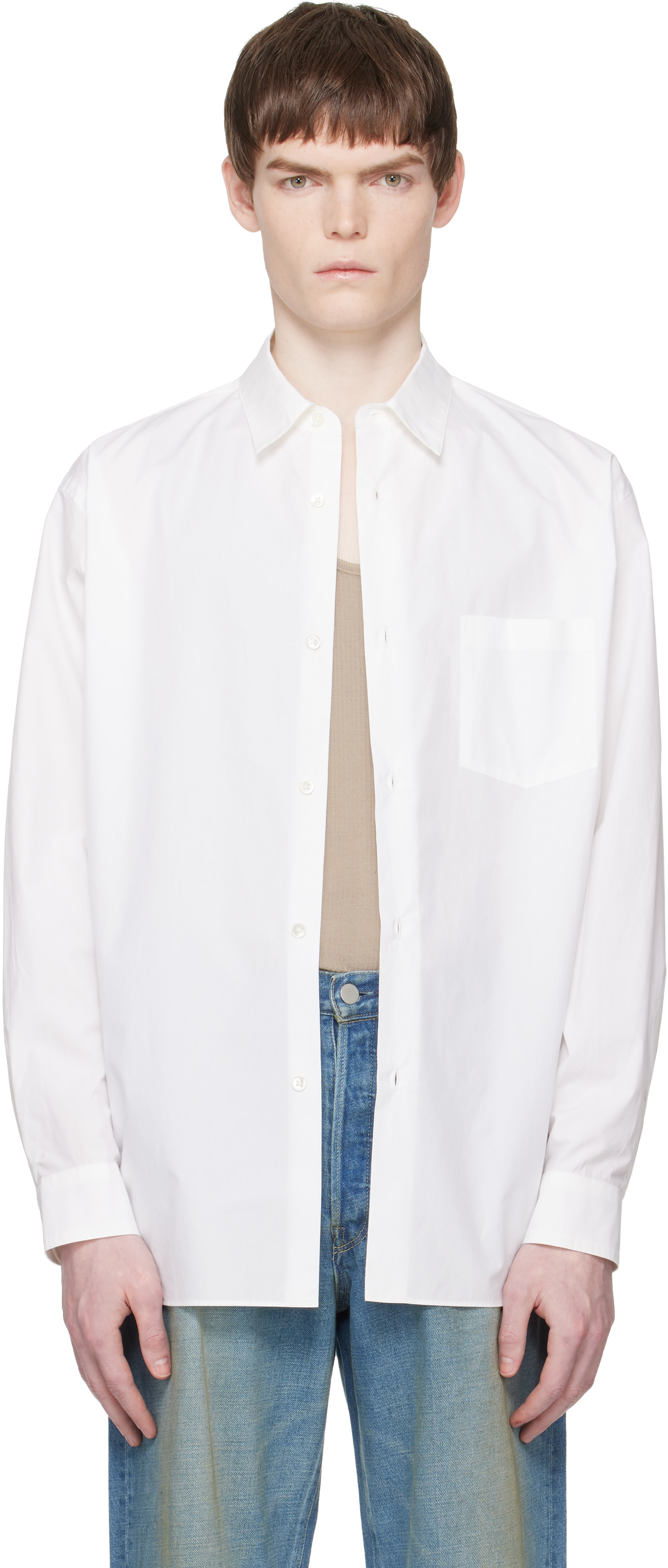 ssstein: White Suvin Cotton Oversized Regular Collar Shirt | SSENSE ssstein: White Suvin Cotton Oversized Regular Collar Shirt | SSENSE