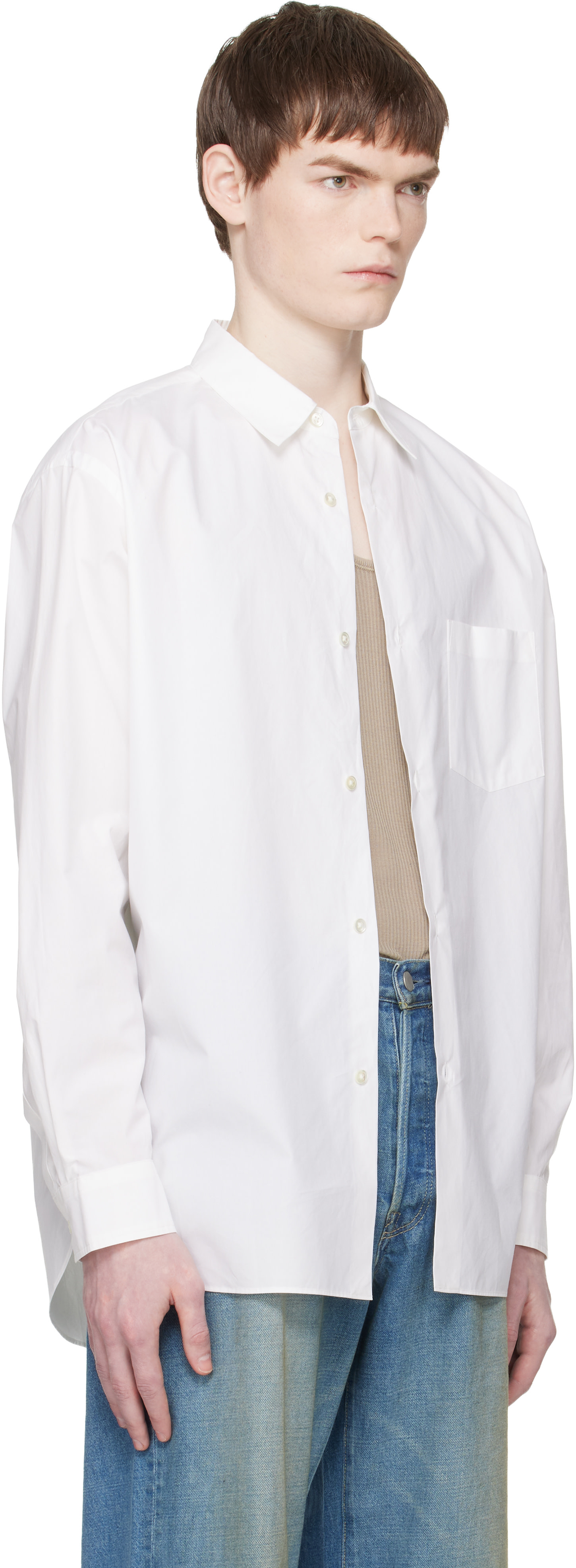 ssstein - White Suvin Cotton Oversized Regular Collar Shirt