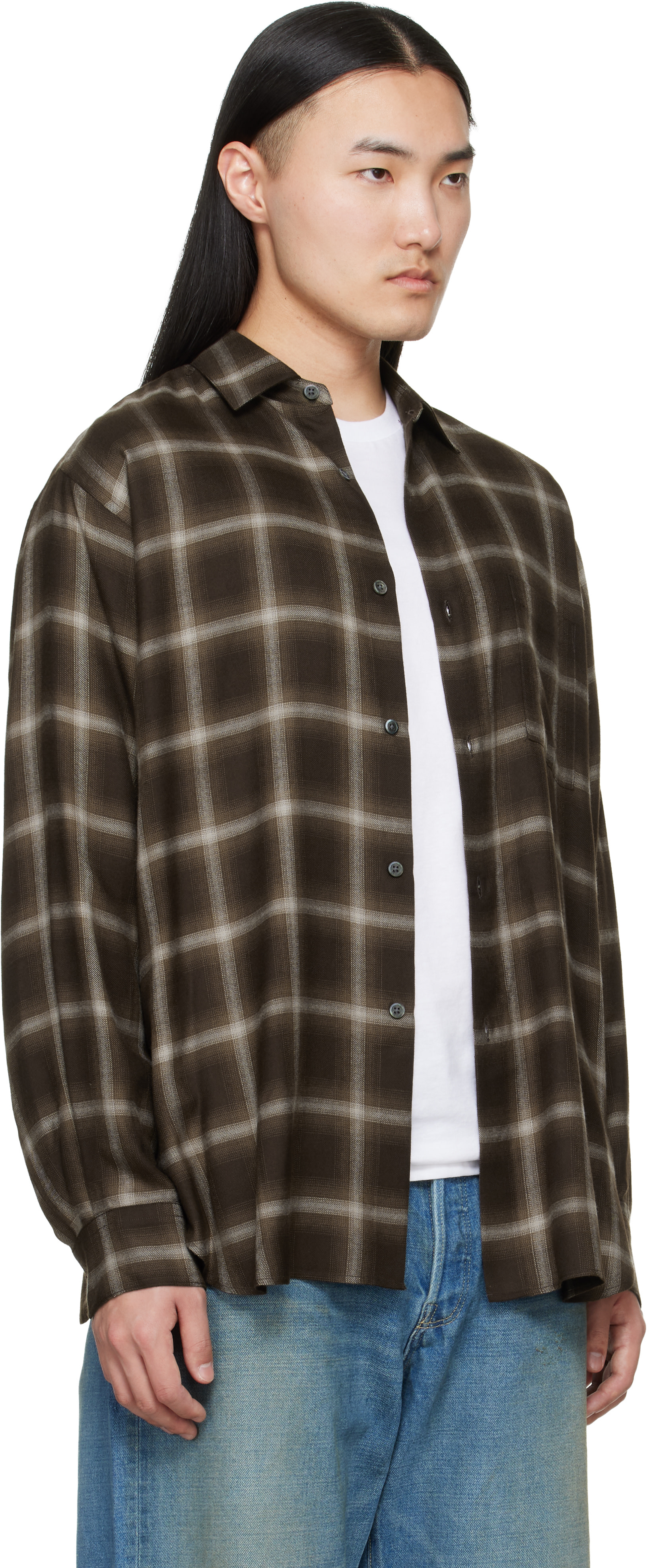 ssstein: Brown Check Oversized LS Shirt | SSENSE