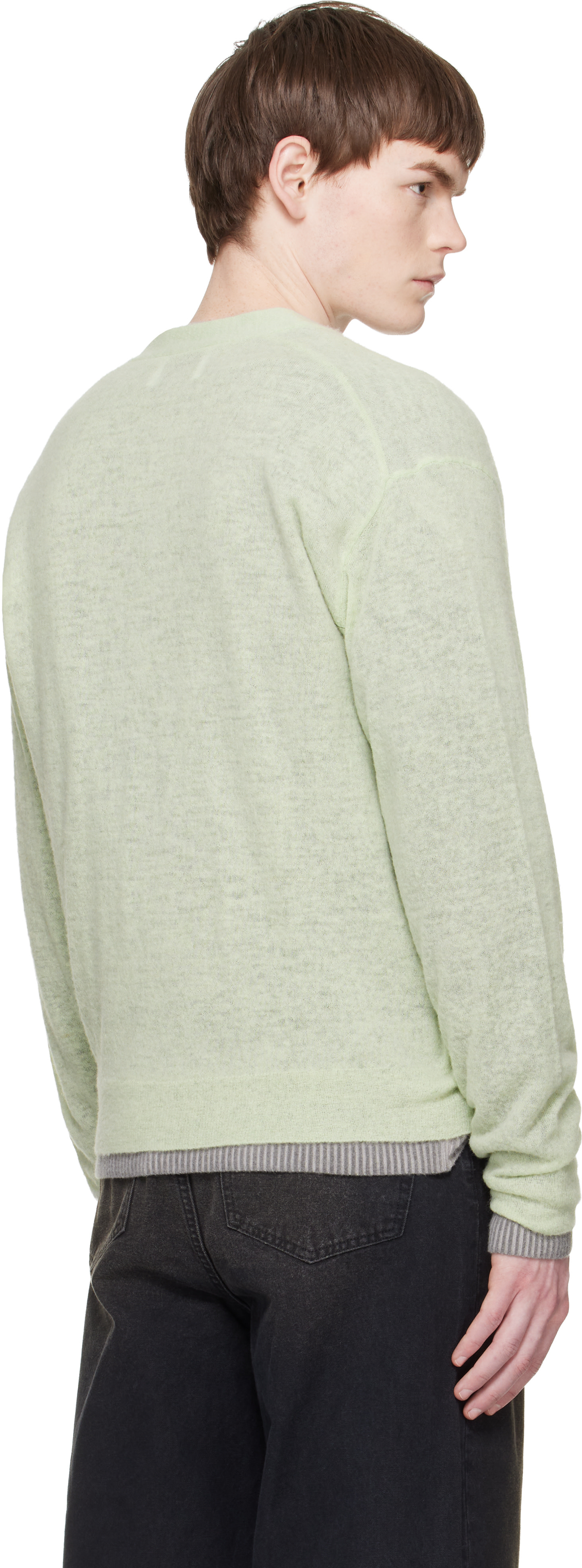 トップス stein OVERSIZED FOUR SLEEVES CARDIGAN ssstein: Green Knit V Neck Cardigan | SSENSE Canada