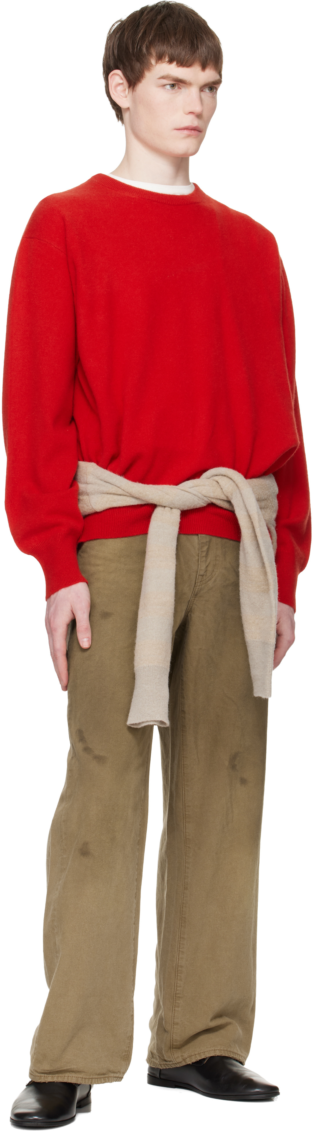 ssstein: Red Pure Cashmere Knit Crew Neck LS Sweater | SSENSE