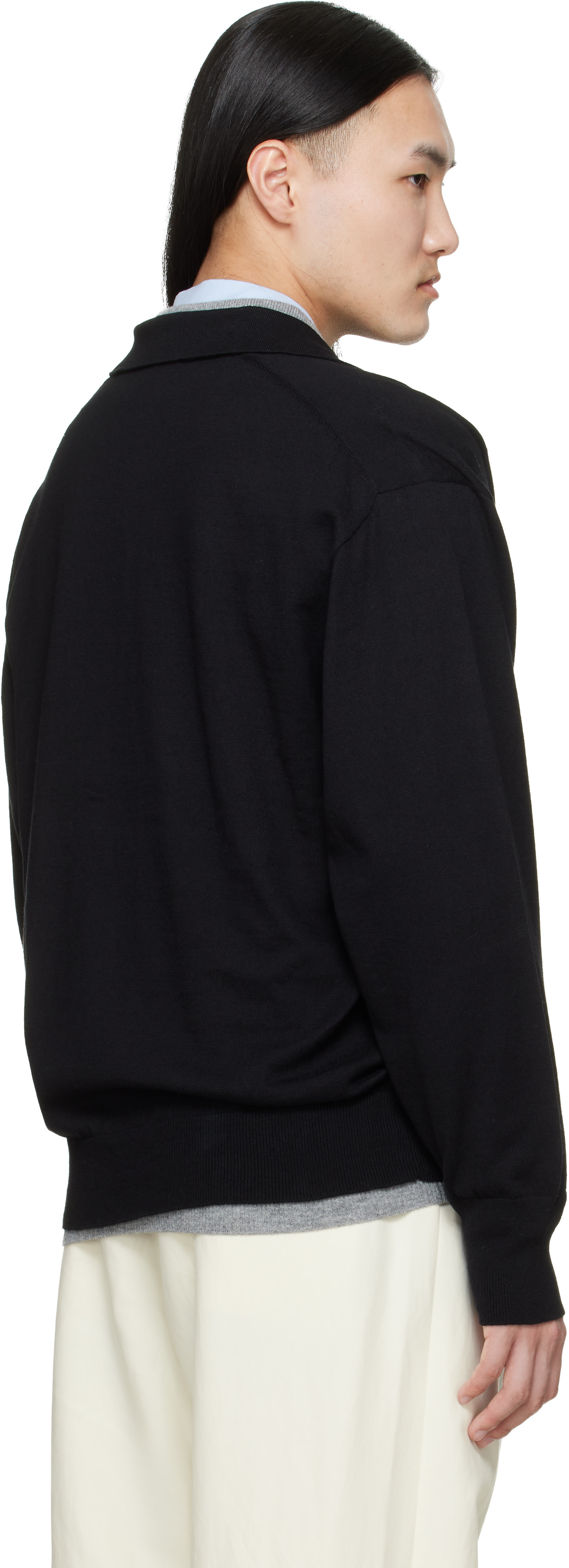 ssstein: Black Organic Cotton Knit Skipper LS Polo | SSENSE