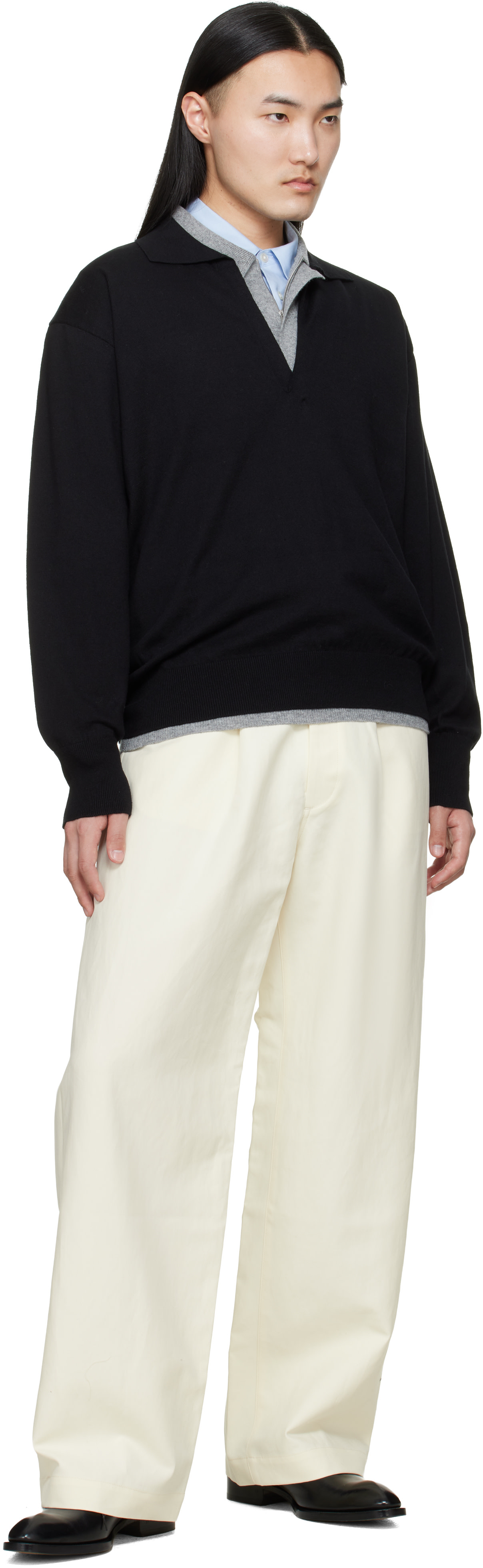 ssstein: Black Organic Cotton Knit Skipper LS Polo | SSENSE