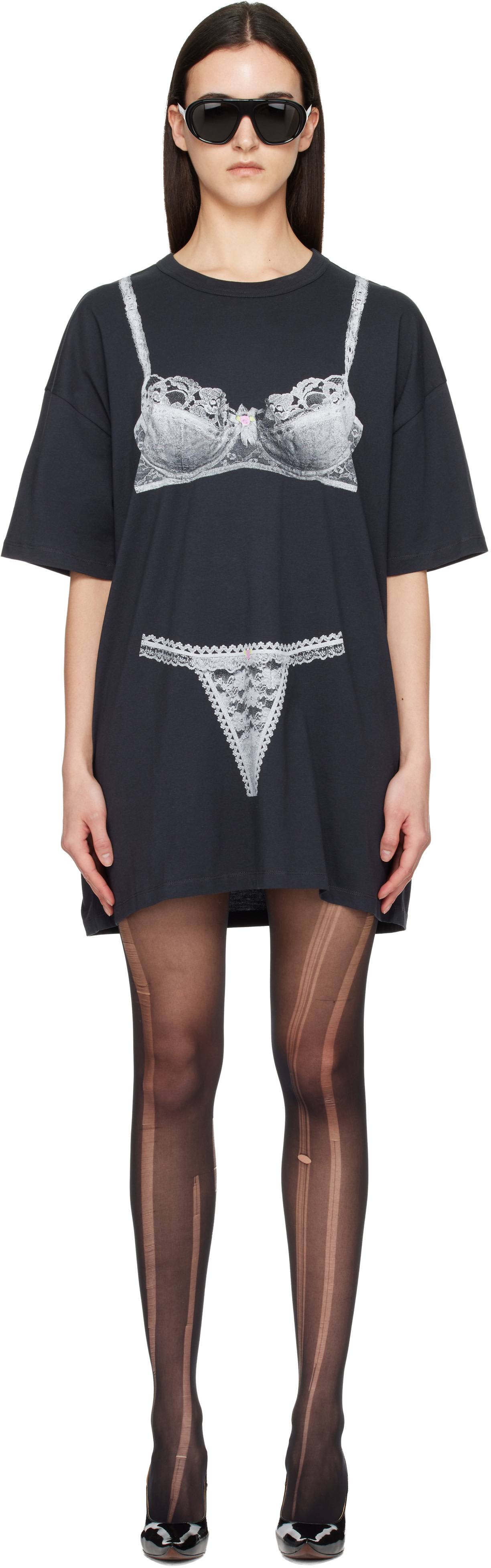 VAQUERA: Black Trompe L'Oeil Tall Tee Minidress | SSENSE Austria