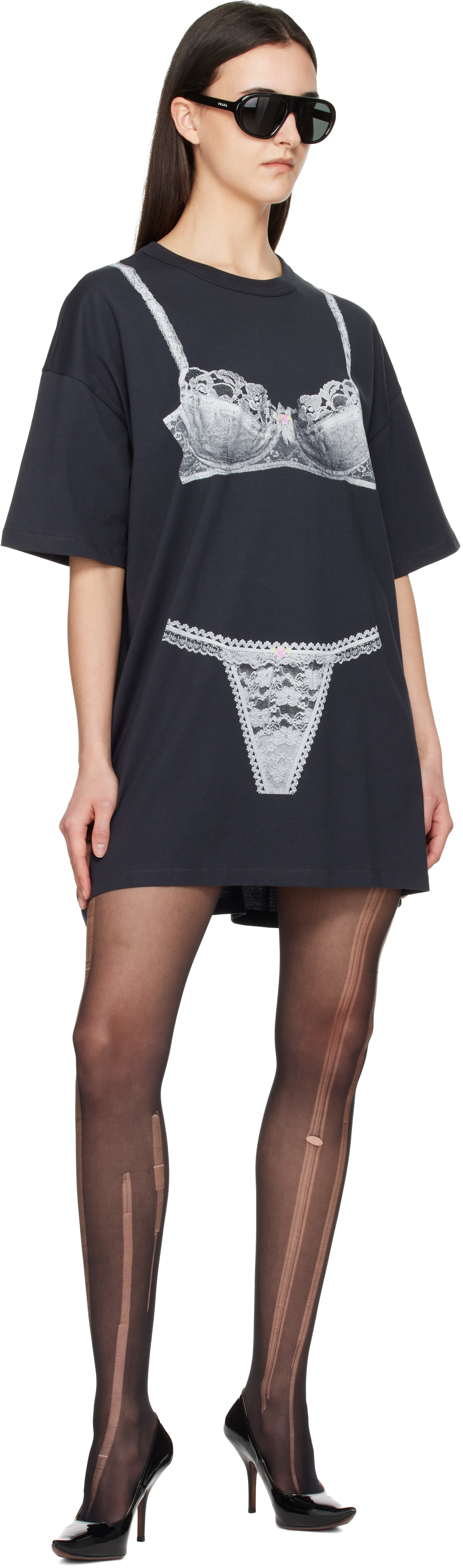 VAQUERA: Black Trompe L'Oeil Tall Tee Minidress | SSENSE