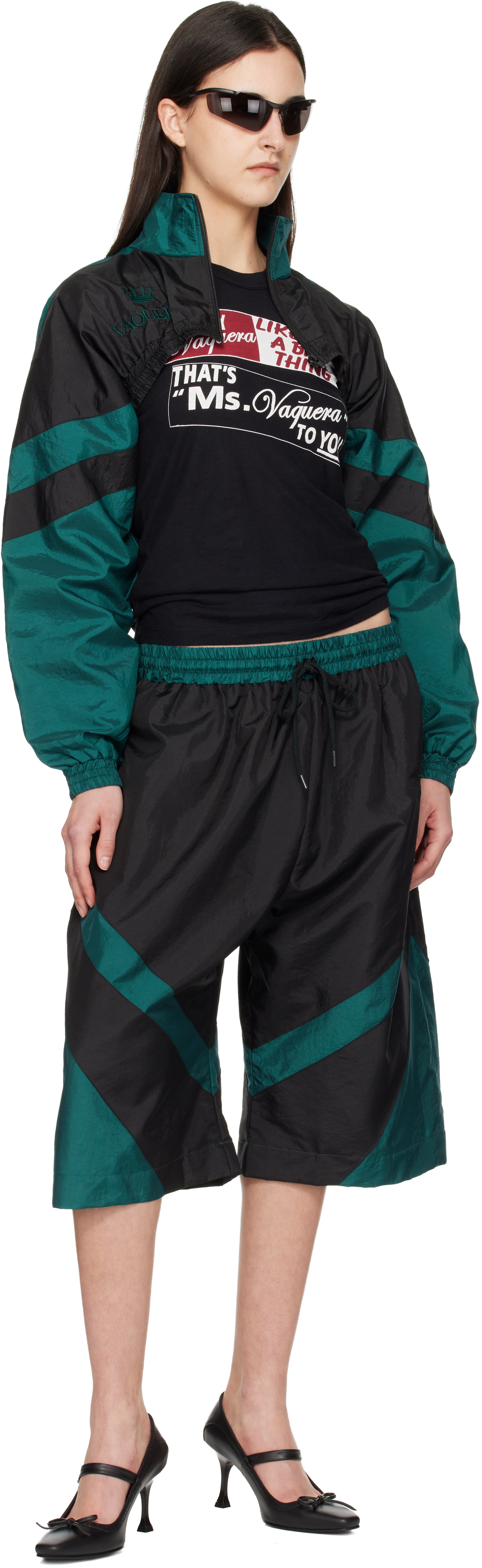 VAQUERA - Short coupe-vent vert et noir