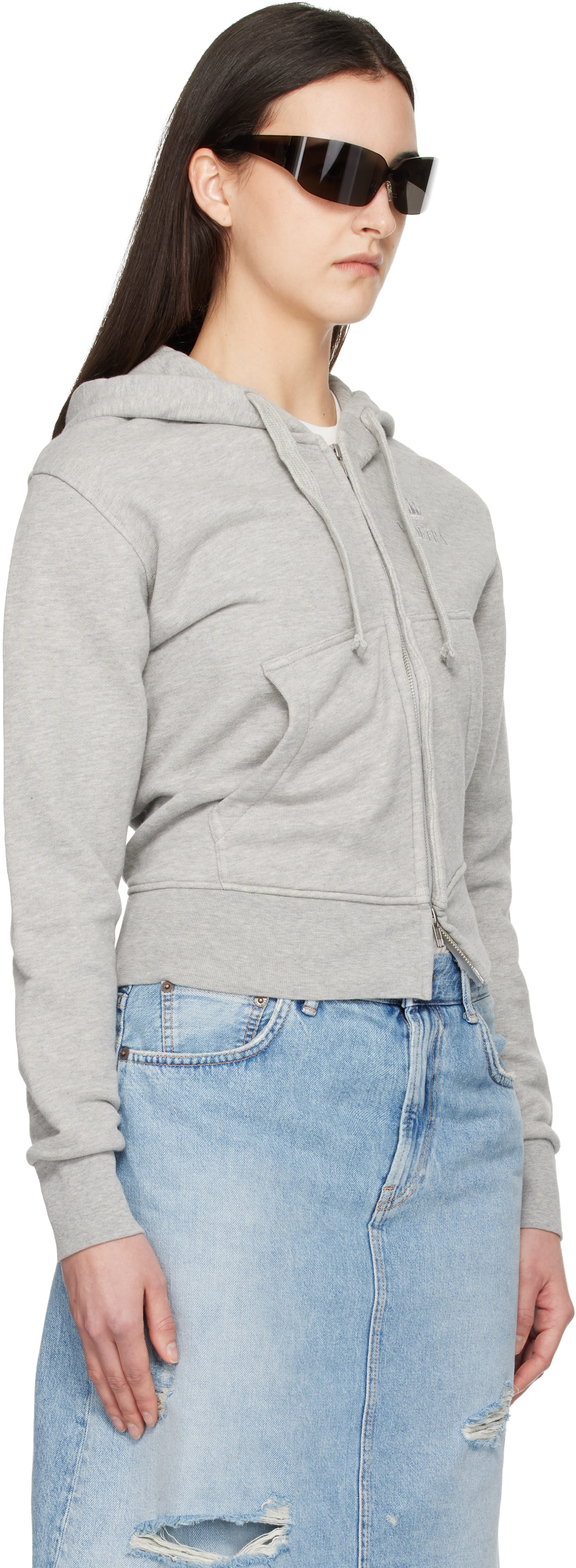 VAQUERA - Pull à capuche gris à glissière torsadée