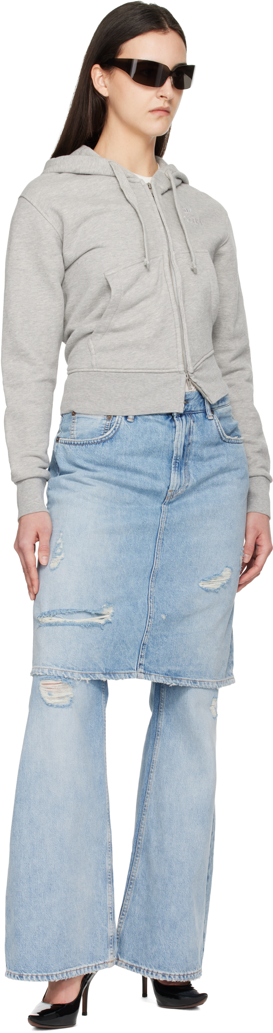 VAQUERA - Pull à capuche gris à glissière torsadée